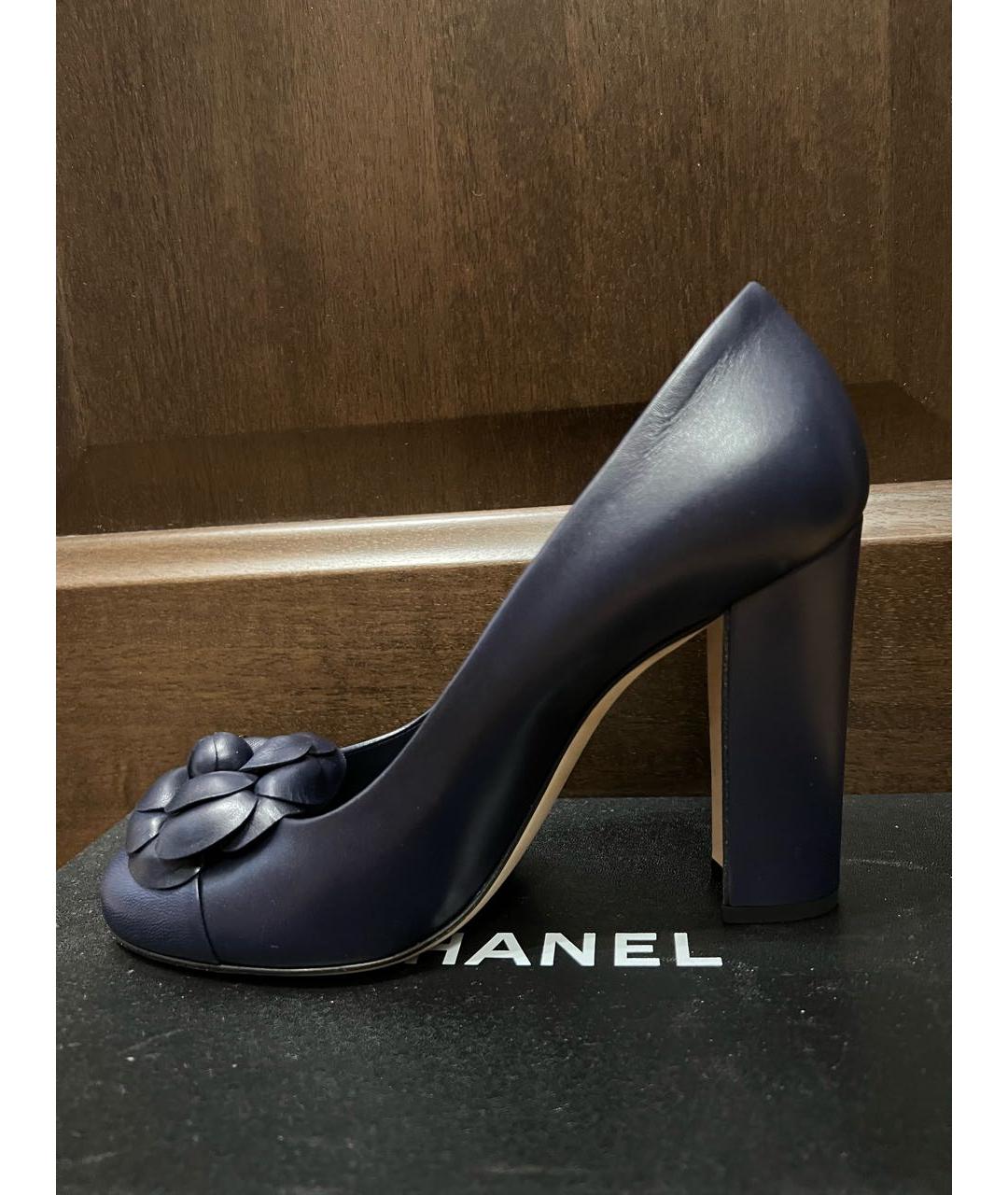 CHANEL PRE-OWNED Темно-синие кожаные туфли, фото 8