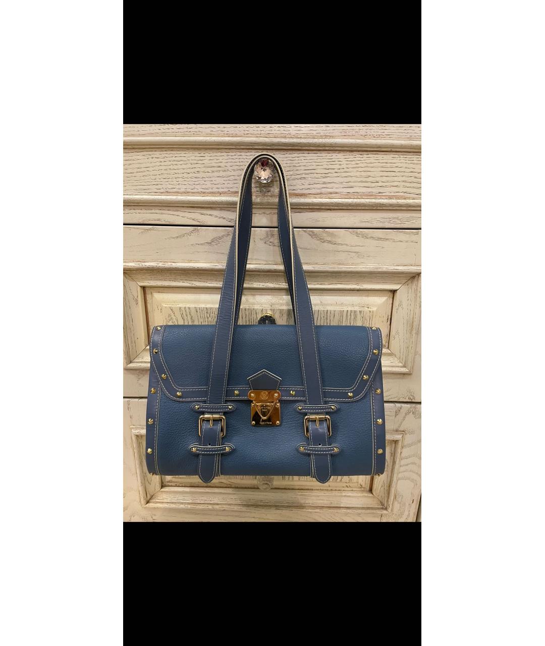 LOUIS VUITTON Синяя кожаная сумка с короткими ручками, фото 4