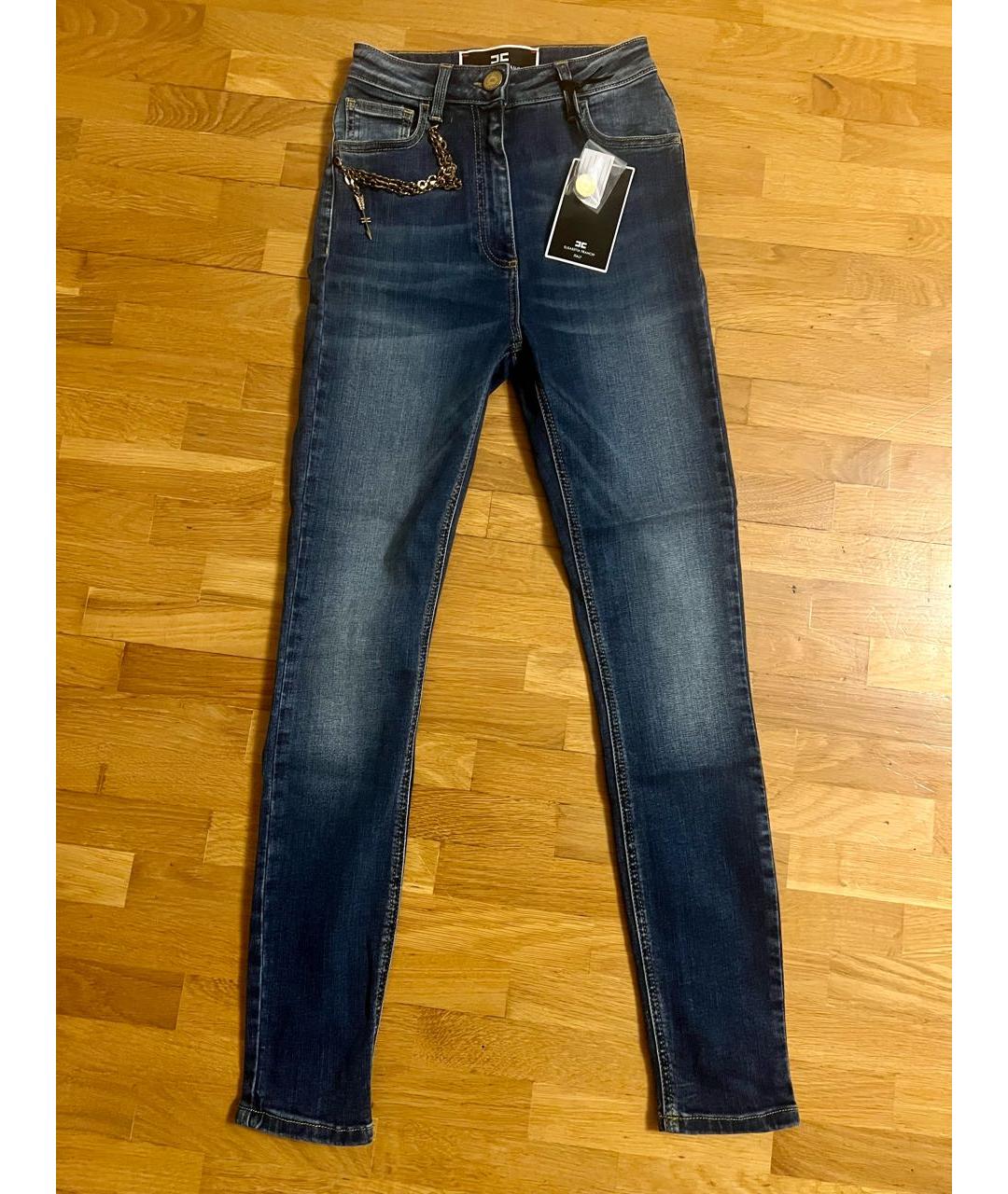 ELISABETTA FRANCHI Синие хлопко-эластановые джинсы слим, фото 8