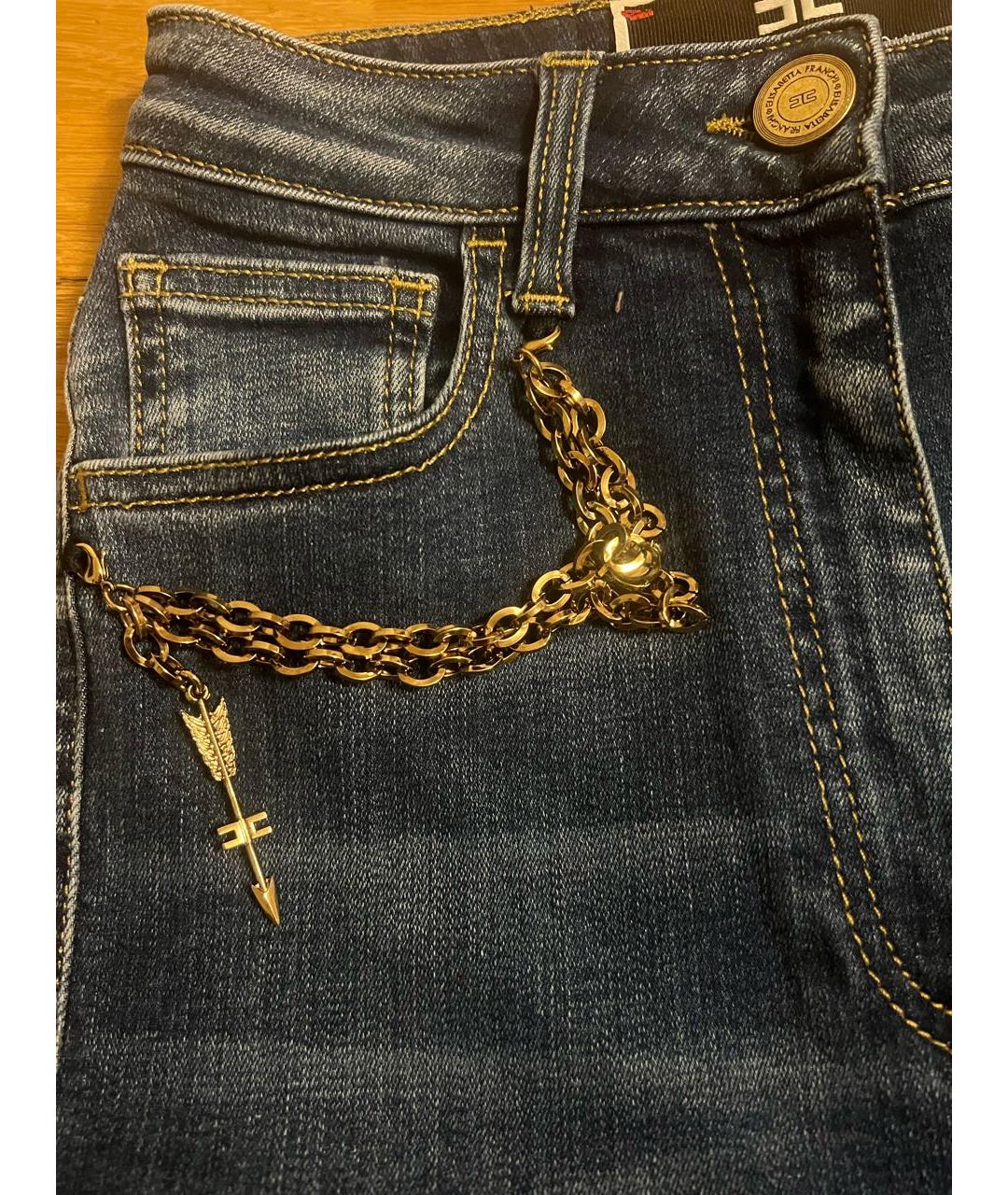 ELISABETTA FRANCHI Синие хлопко-эластановые джинсы слим, фото 3