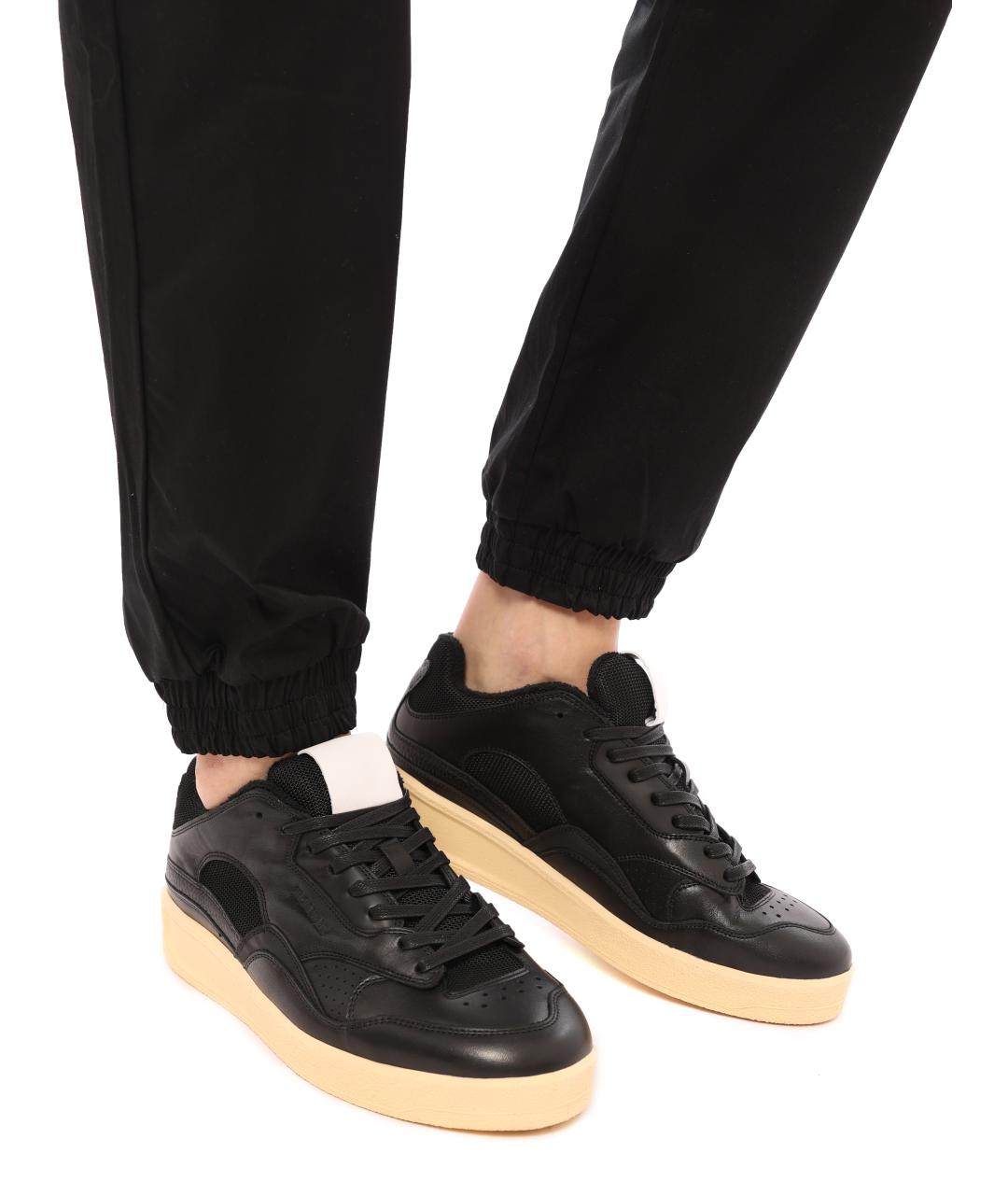 JIL SANDER Черные кожаные низкие кроссовки / кеды, фото 4