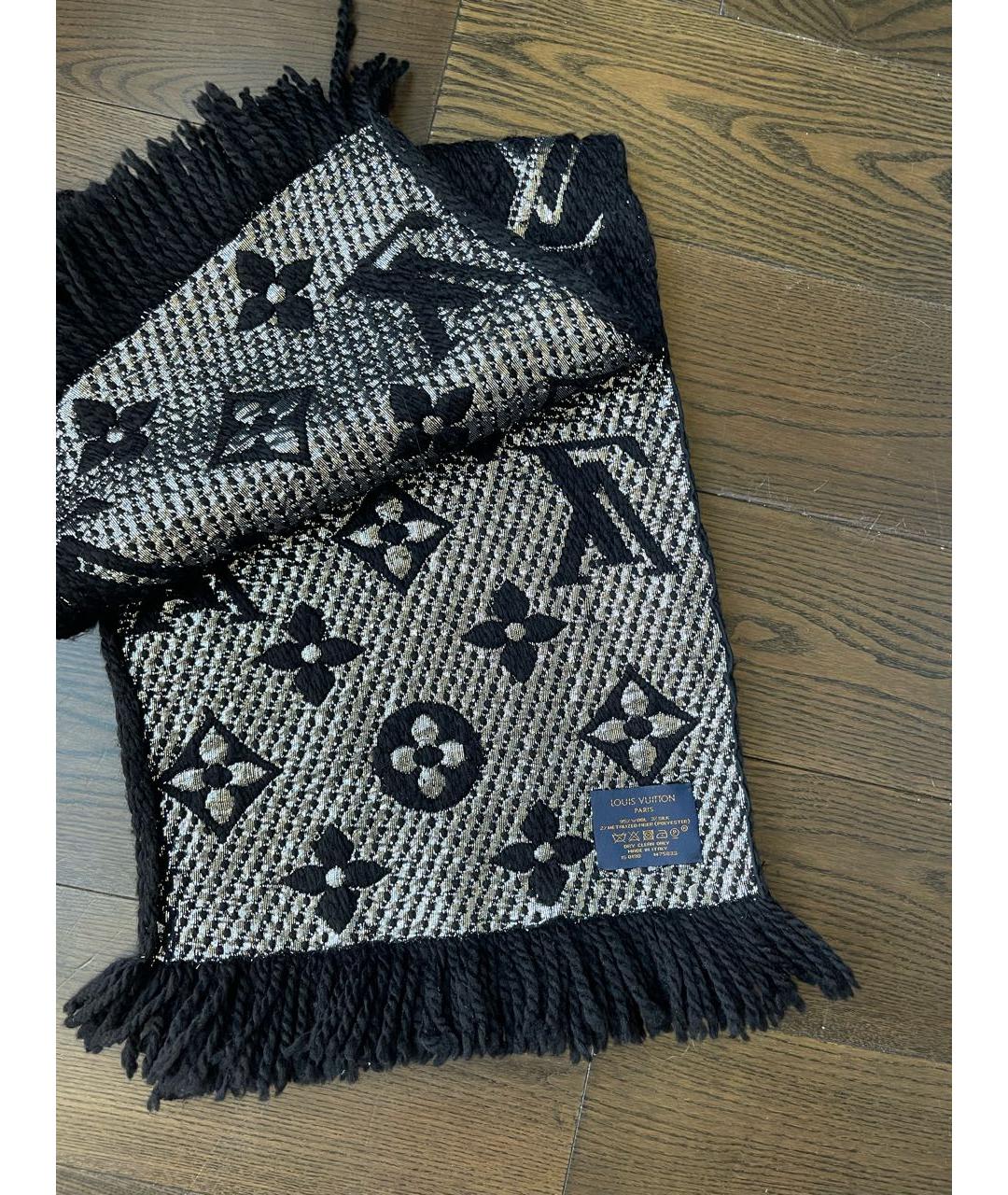 LOUIS VUITTON Черный шерстяной шарф, фото 3