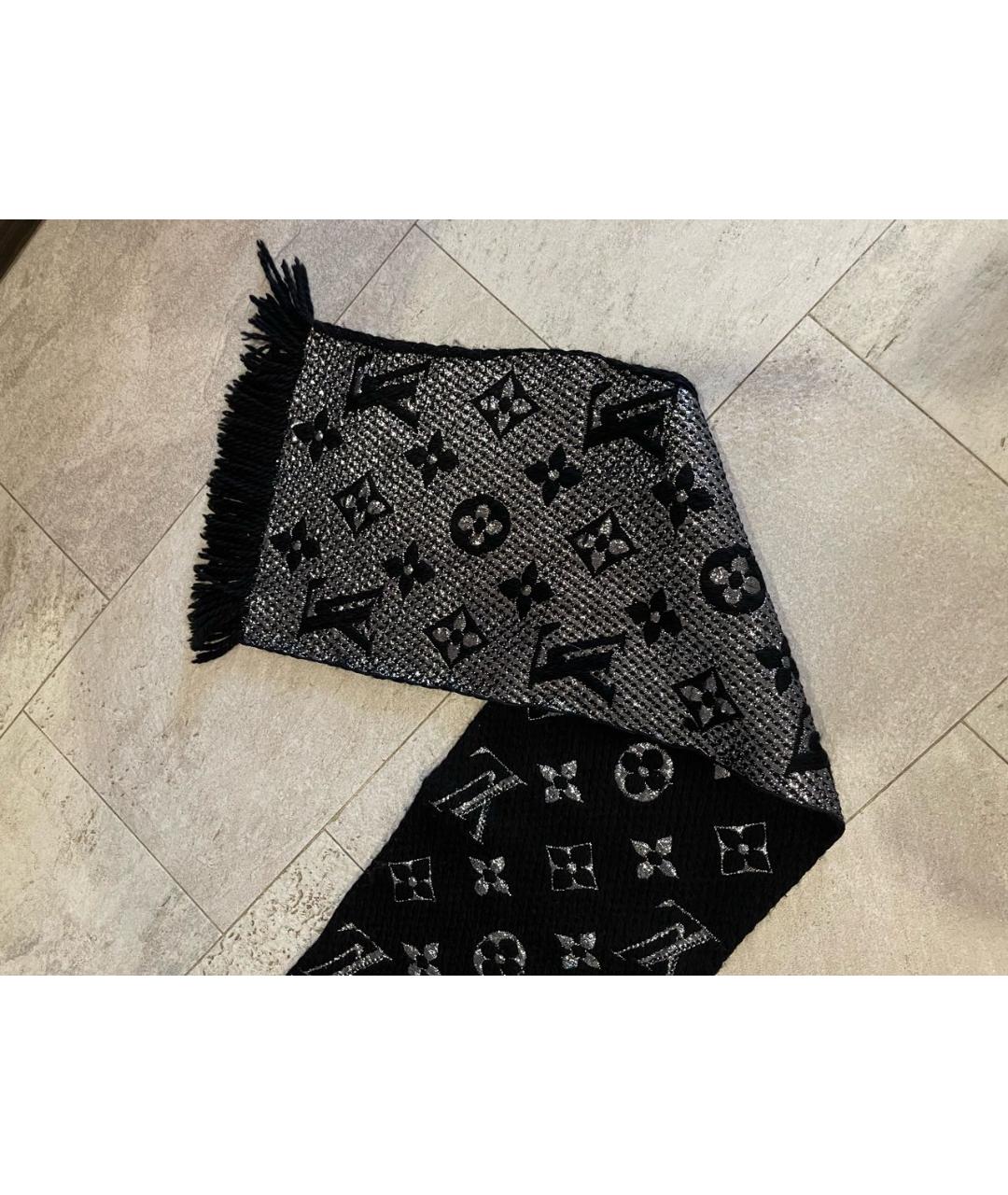 LOUIS VUITTON Черный шерстяной шарф, фото 4