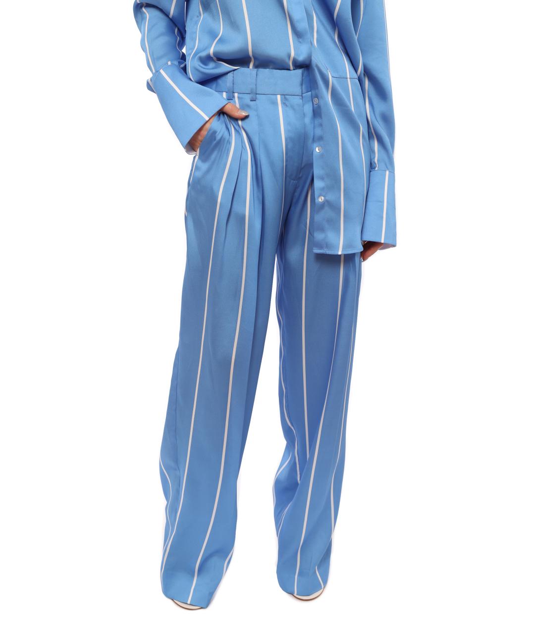 VICTORIA BECKHAM Голубые полиэстеровые брюки широкие, фото 6