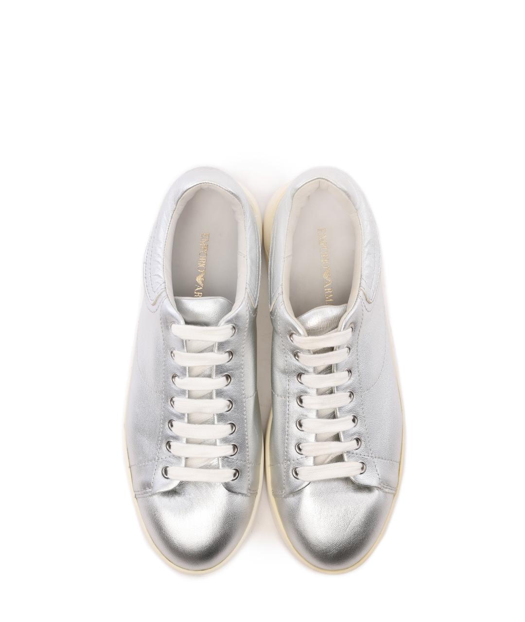 EMPORIO ARMANI Серебряные кожаные кроссовки, фото 3