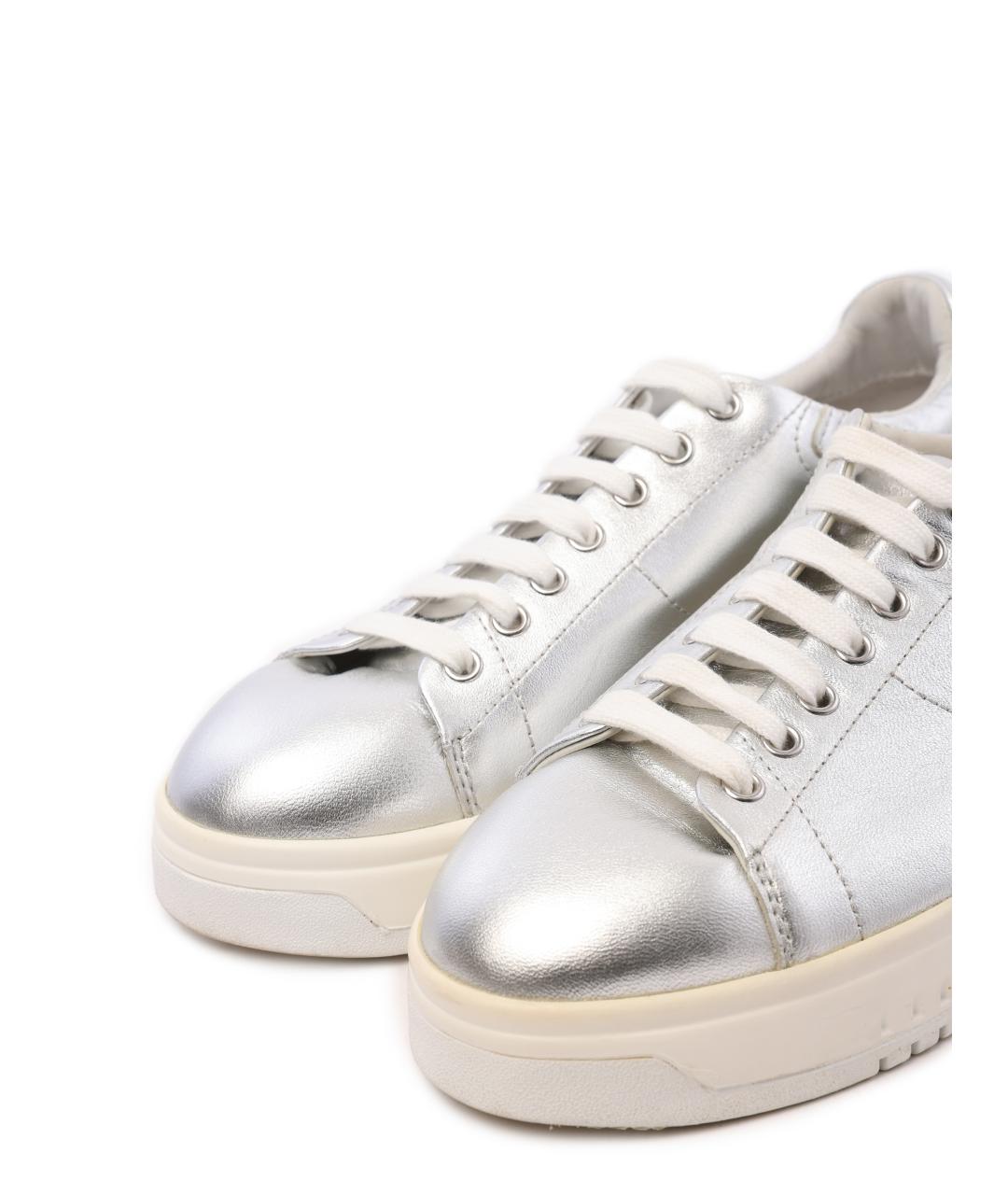 EMPORIO ARMANI Серебряные кожаные кроссовки, фото 4