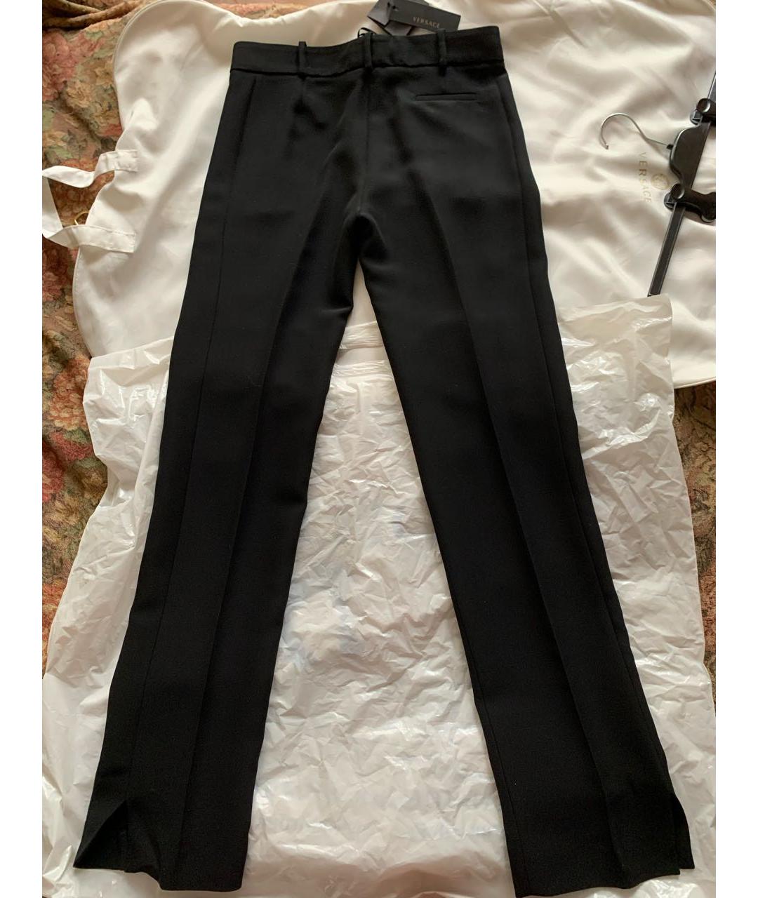 VERSACE Черные шелковые прямые брюки, фото 2