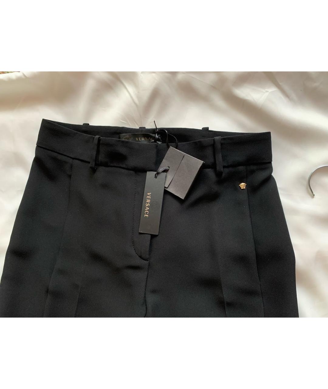 VERSACE Черные шелковые прямые брюки, фото 3