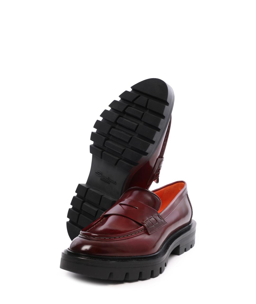 SANTONI Бордовые кожаные лоферы, фото 6