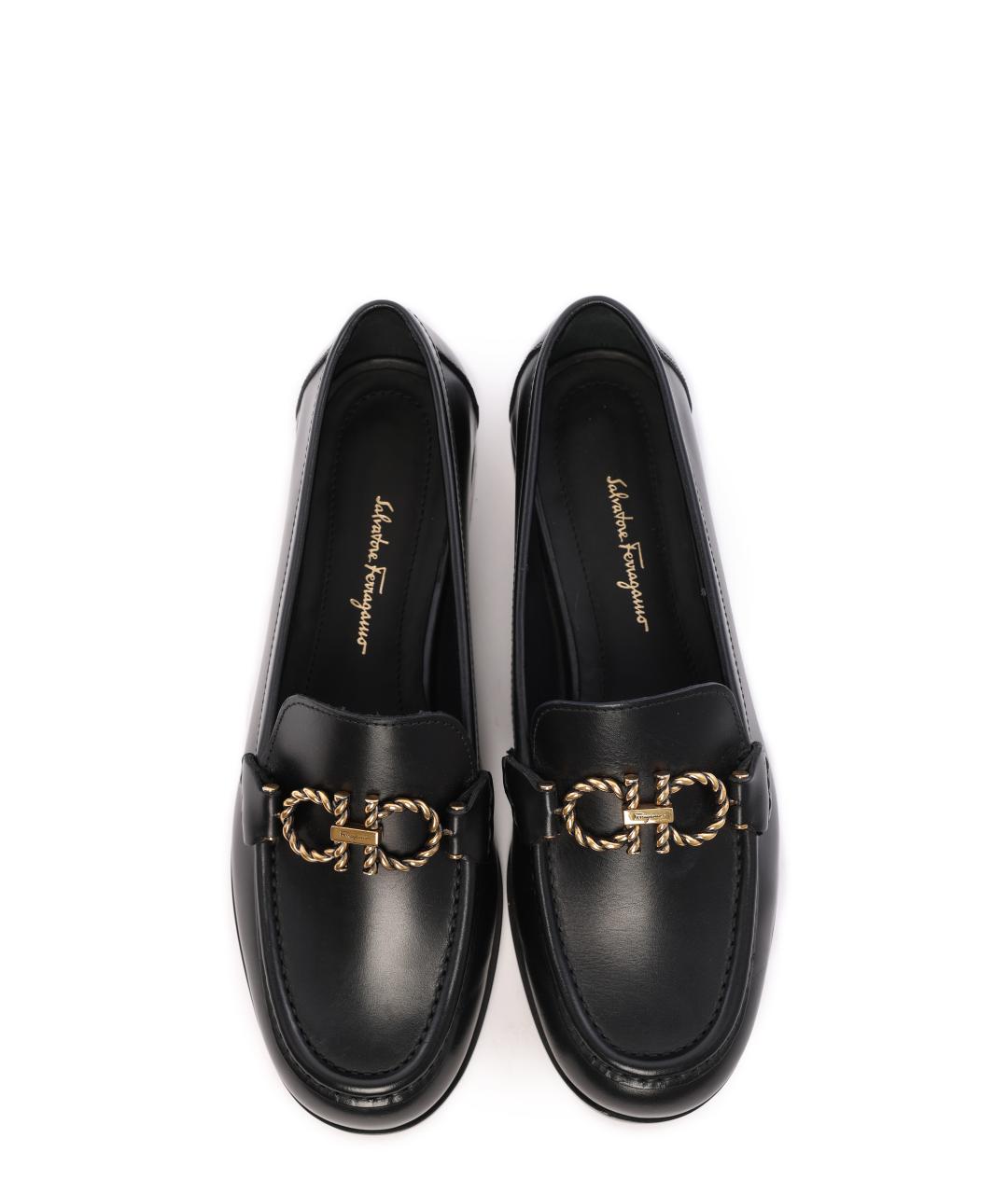 FERRAGAMO Черные кожаные лоферы, фото 4