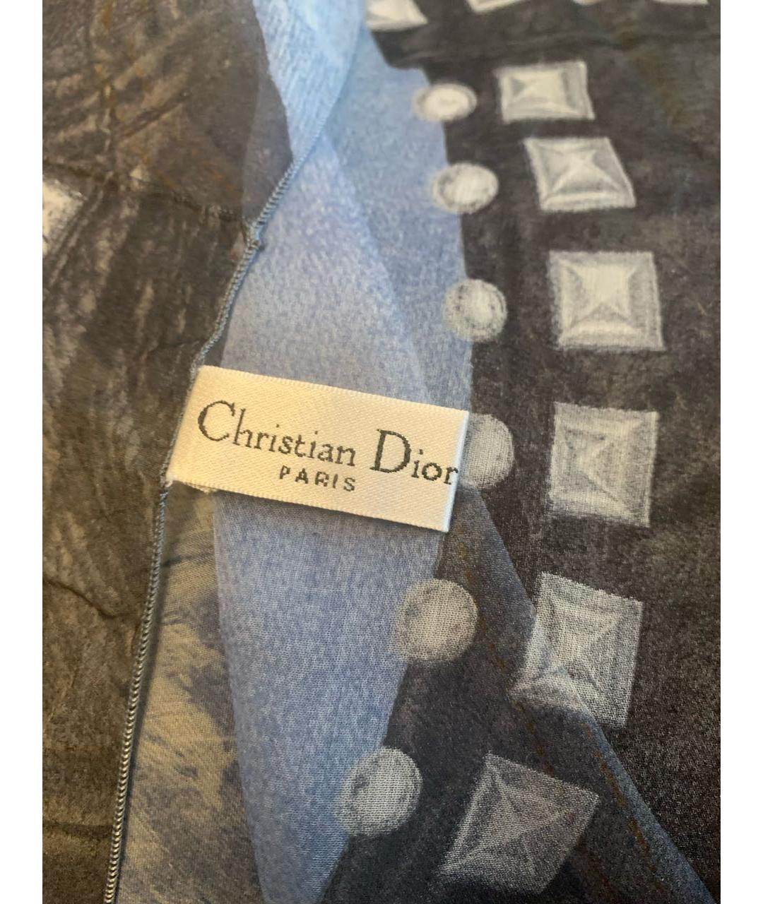 CHRISTIAN DIOR Серый шелковый шарф, фото 2