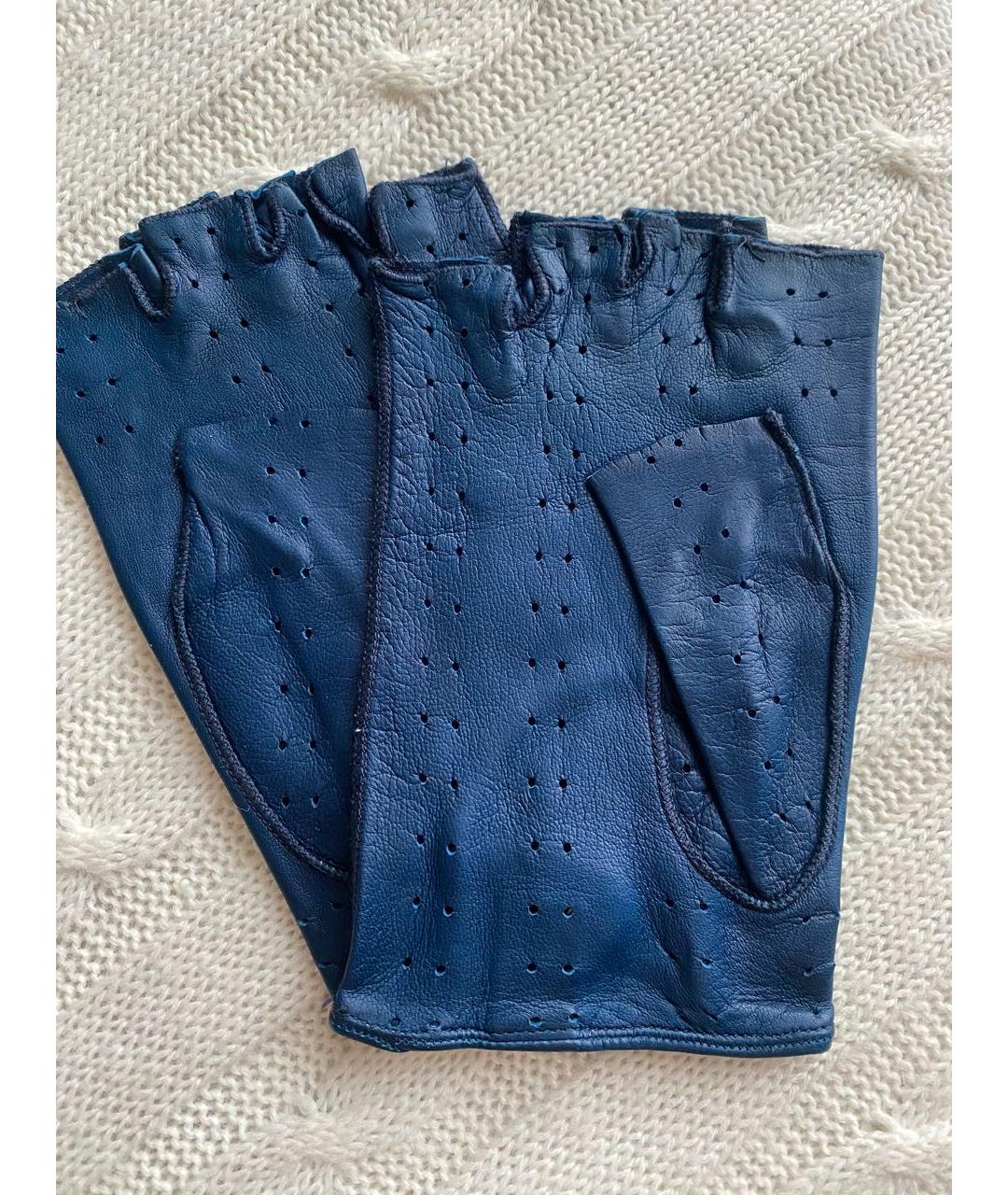 SERMONETA Темно-синие кожаные митенки, фото 5
