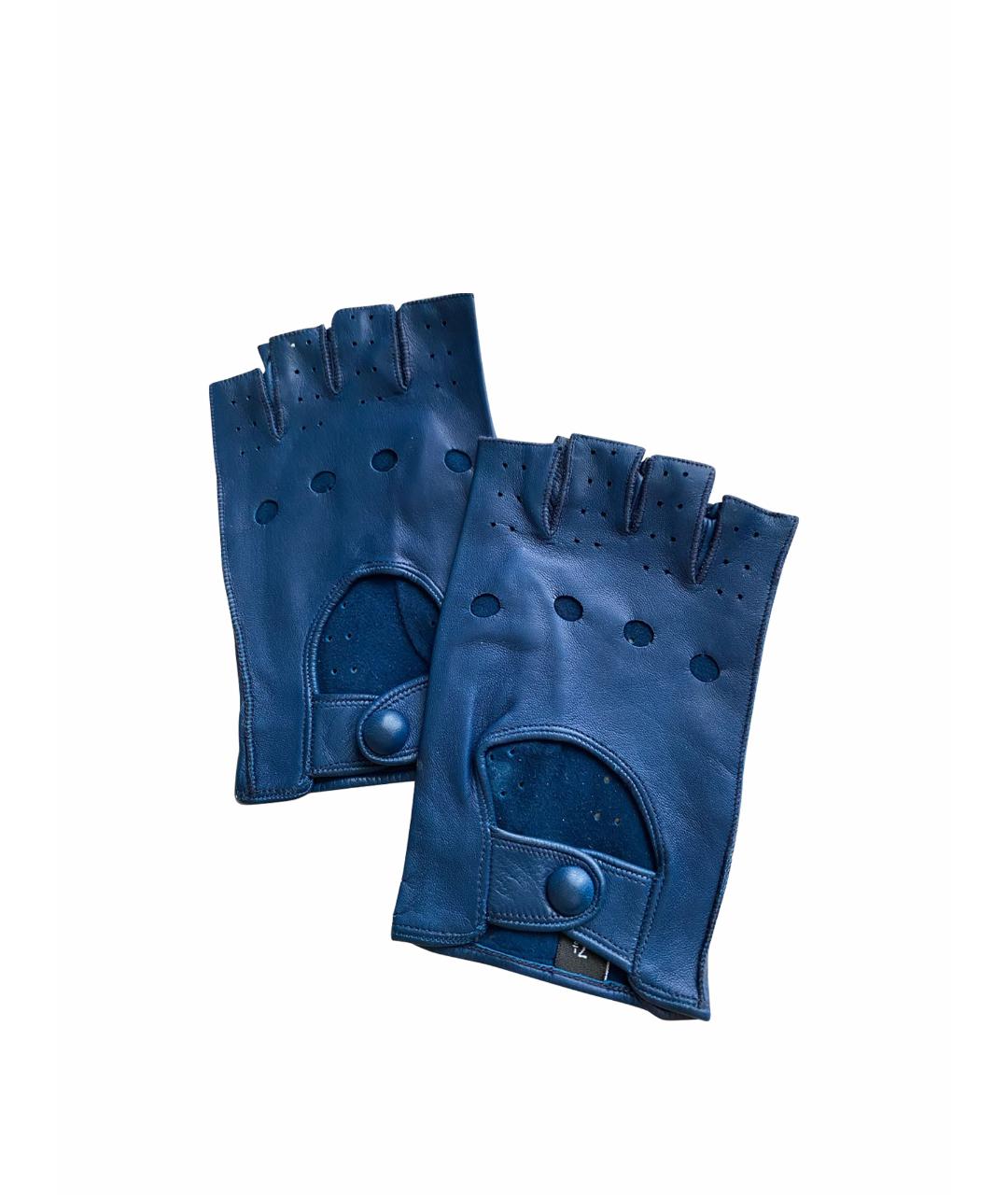 SERMONETA Темно-синие кожаные митенки, фото 1