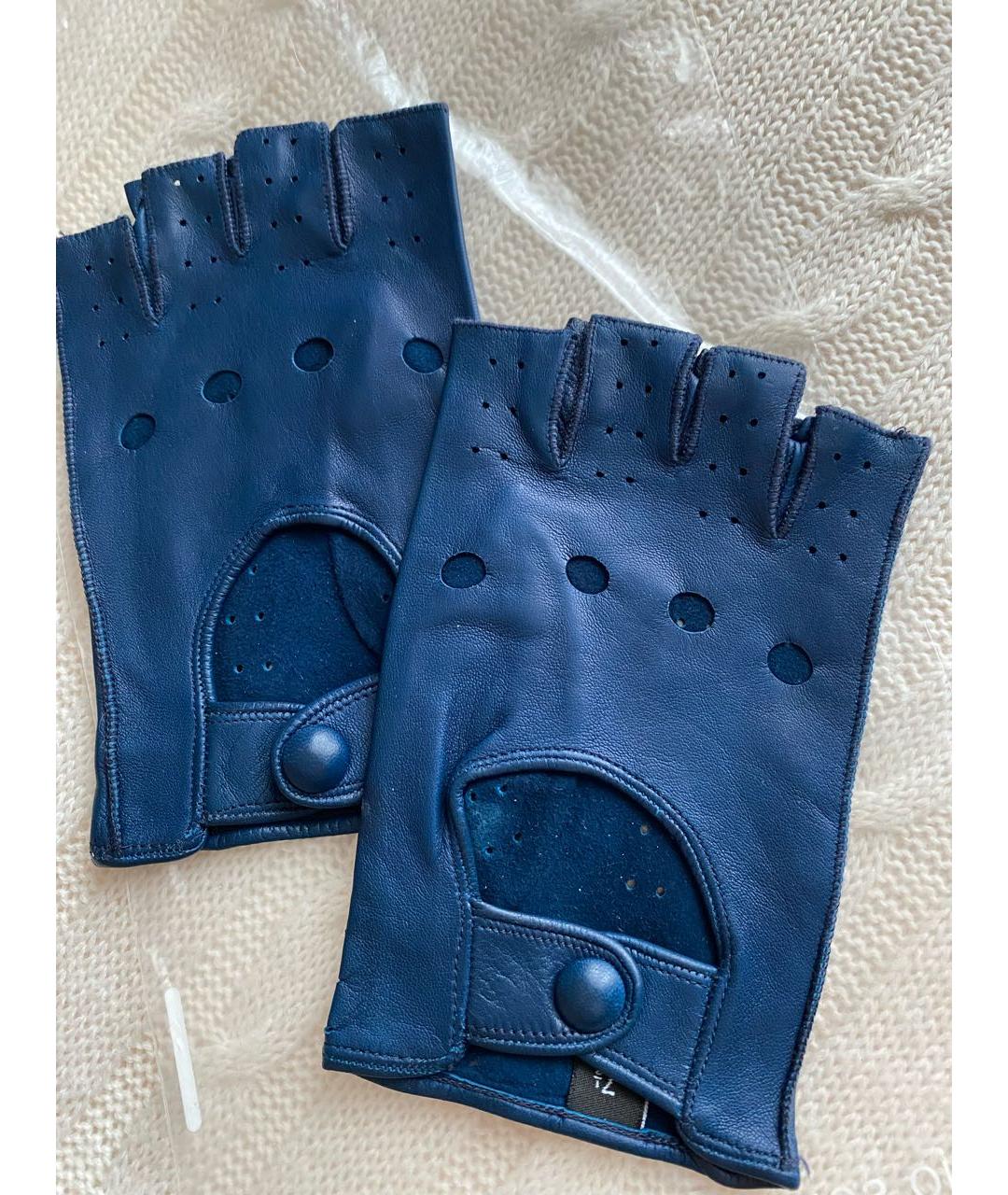 SERMONETA Темно-синие кожаные митенки, фото 6