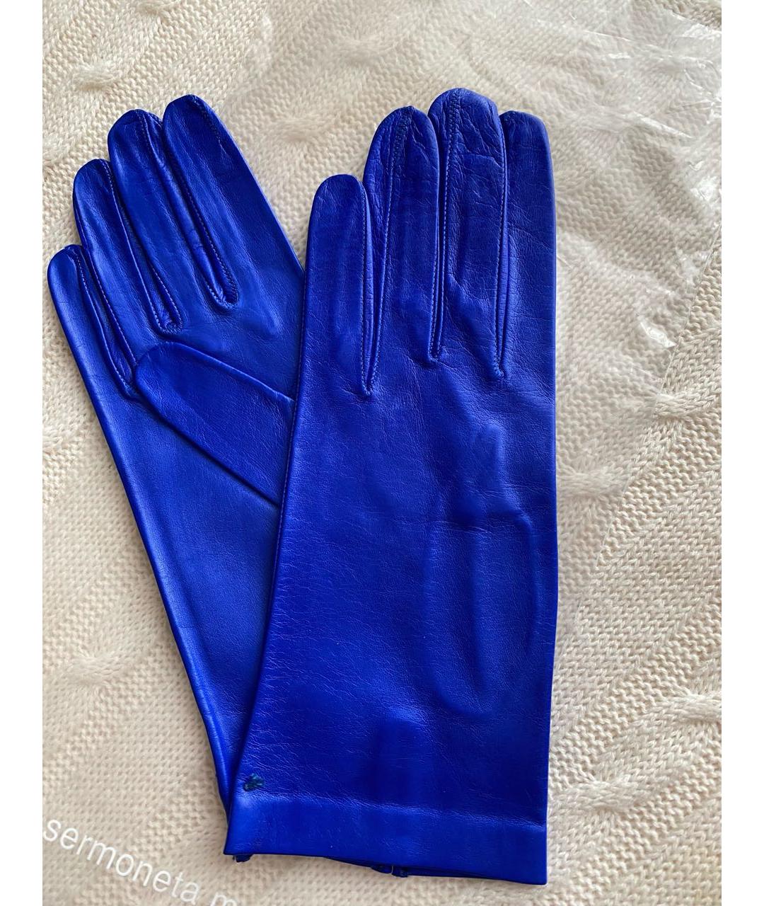 SERMONETA Синие кожаные перчатки, фото 4