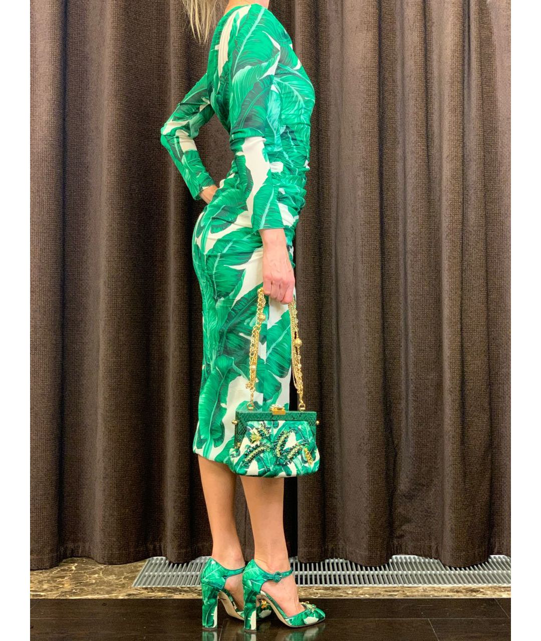 DOLCE&GABBANA Зеленые шелковое повседневное платье, фото 6
