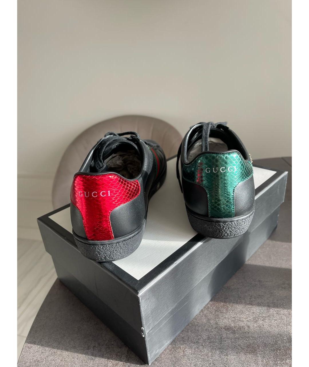 GUCCI Черные кожаные кеды, фото 4