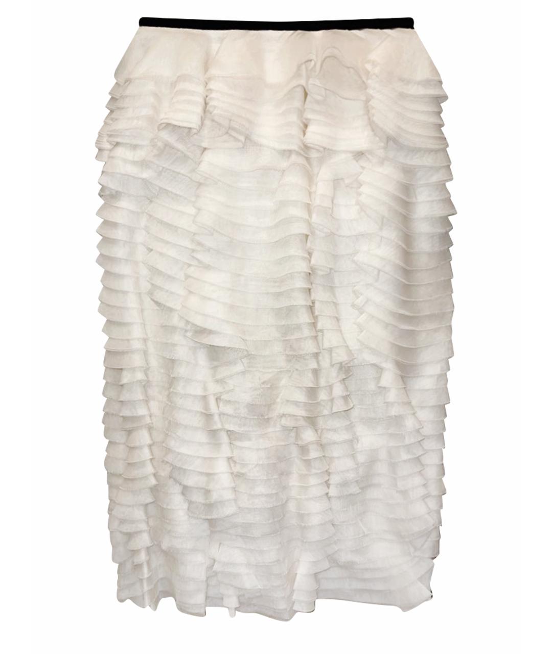 ERDEM Белая шелковая юбка миди, фото 1
