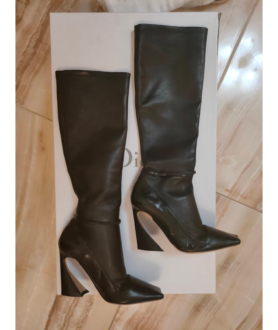 CHRISTIAN DIOR Черные кожаные сапоги, фото 3