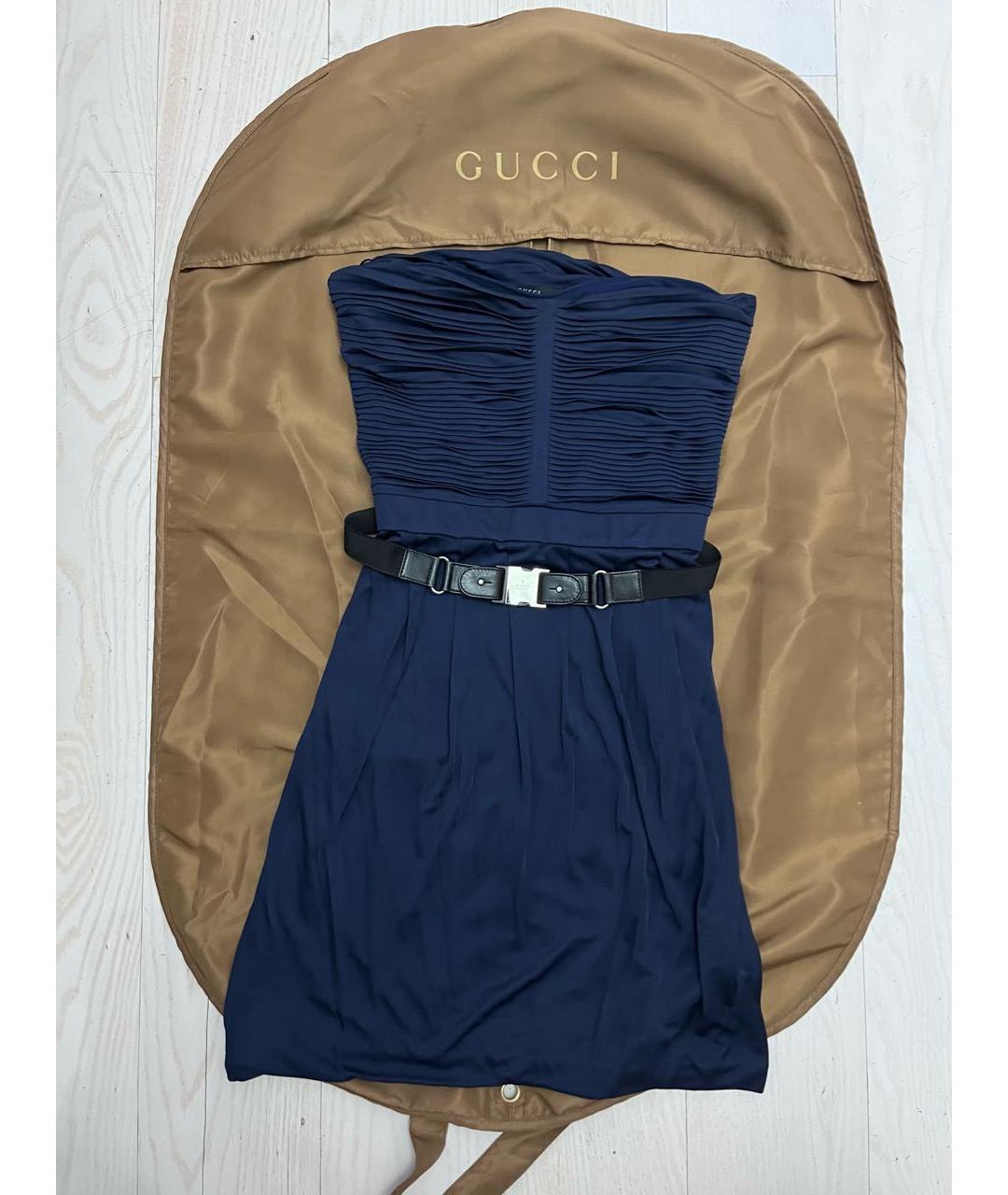 GUCCI Синее вискозное коктейльное платье, фото 7