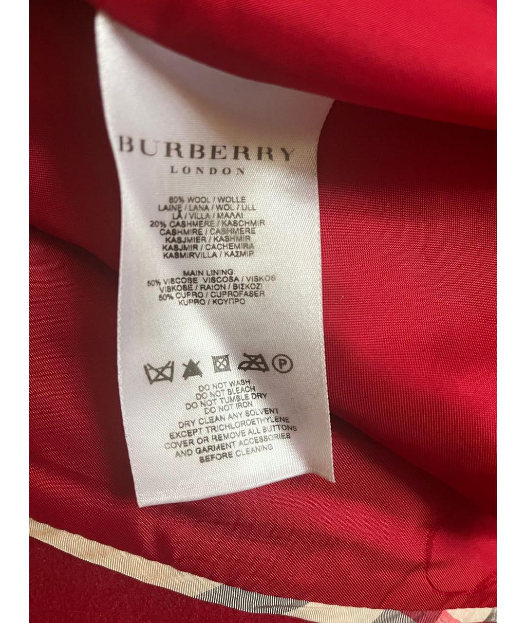 BURBERRY Красное шерстяное пальто, фото 4