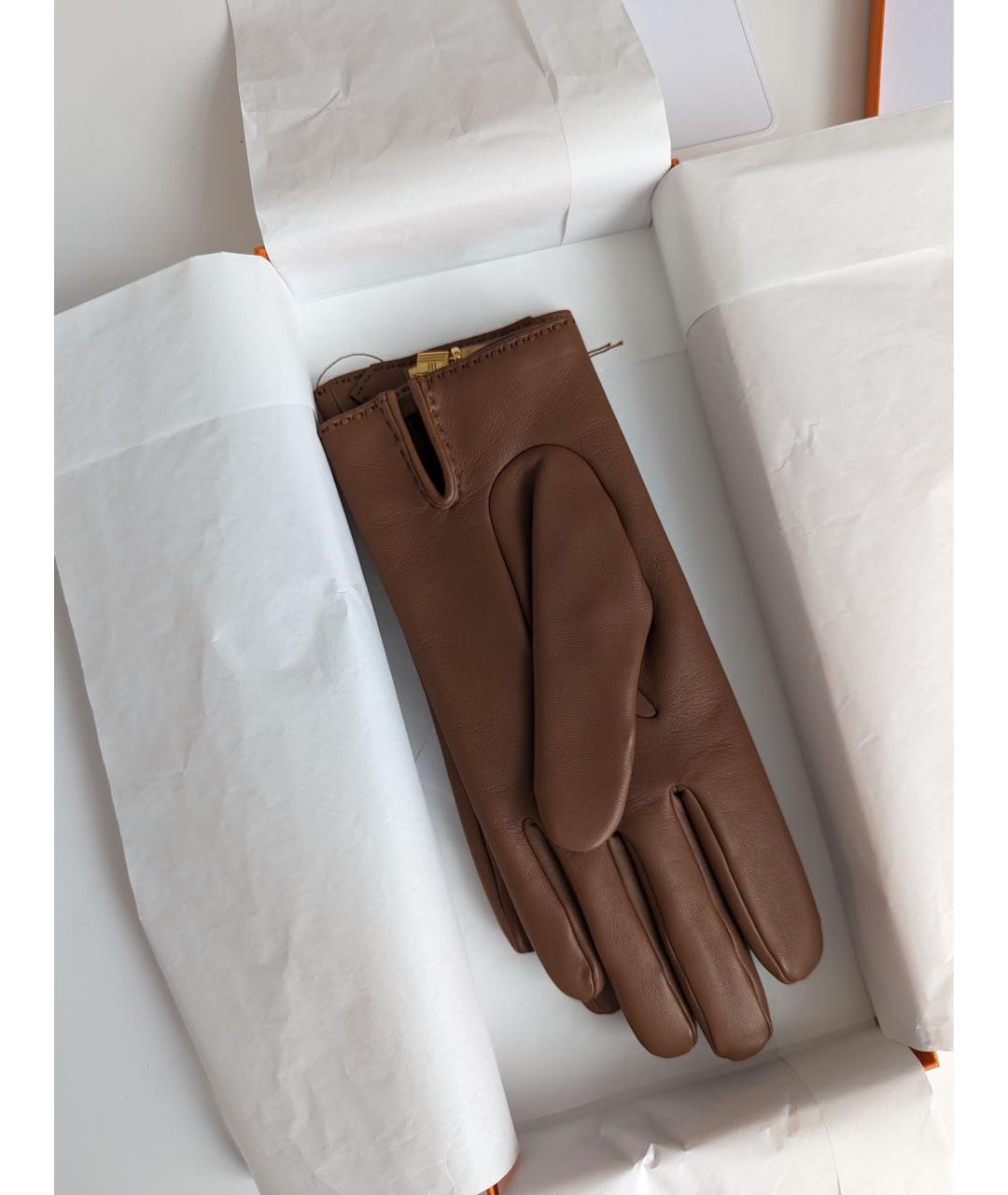 HERMES PRE-OWNED Коричневые кожаные перчатки, фото 3