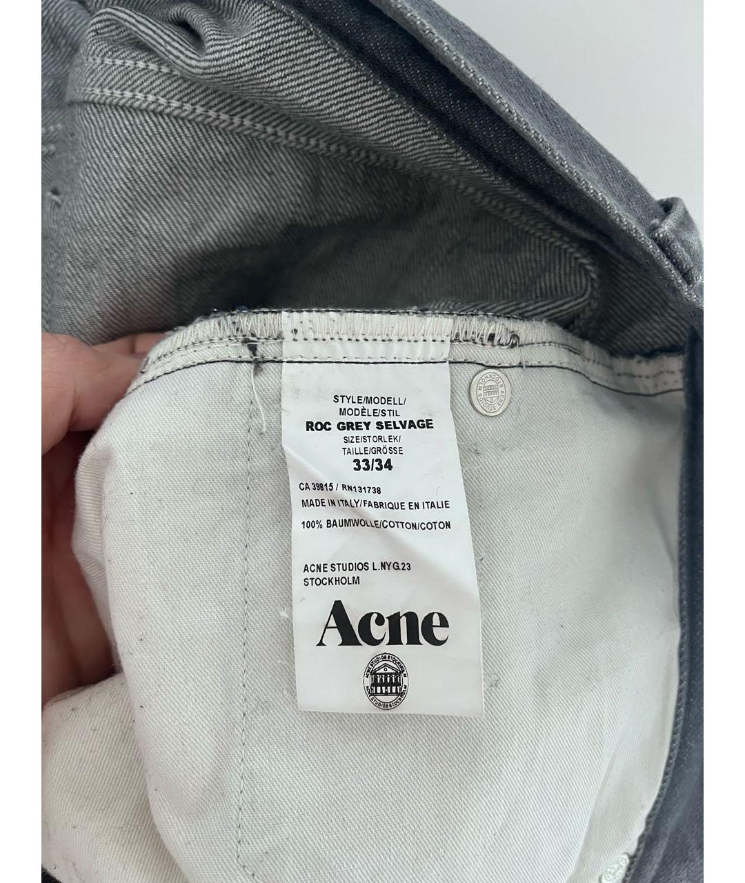 ACNE STUDIOS Серые хлопковые джинсы скинни, фото 3