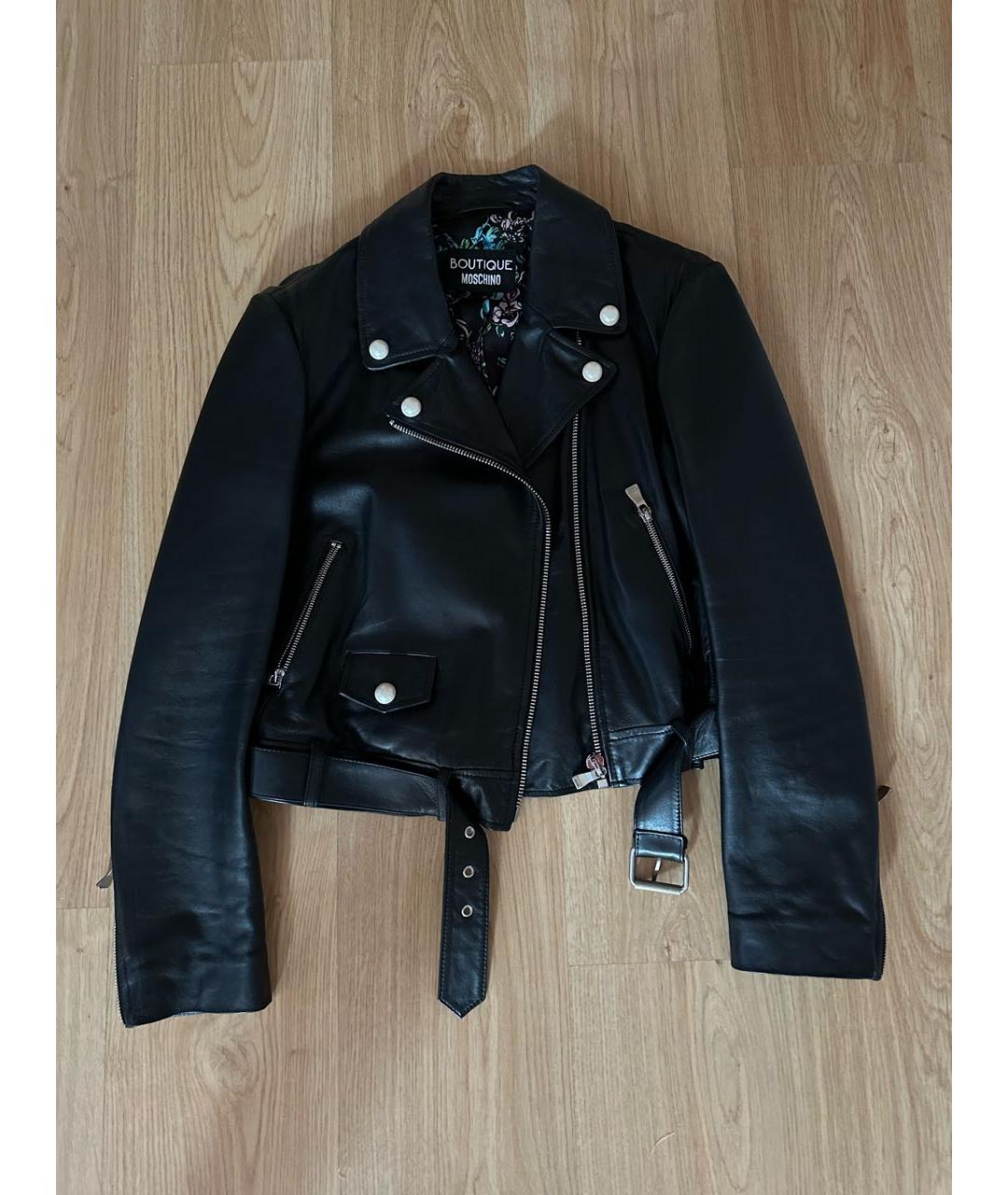 BOUTIQUE MOSCHINO Черная кожаная куртка, фото 5