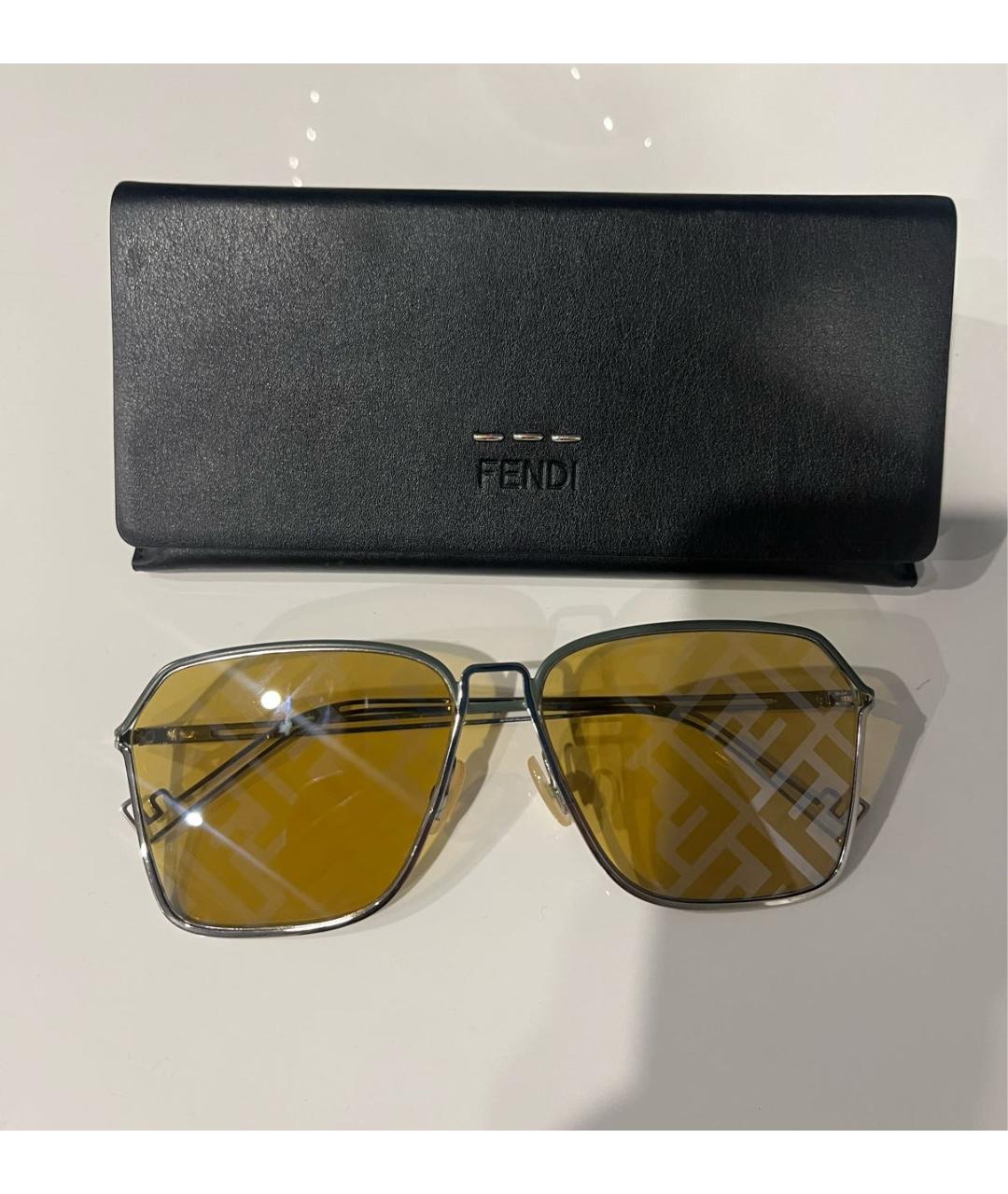 FENDI Коричневые металлические солнцезащитные очки, фото 4