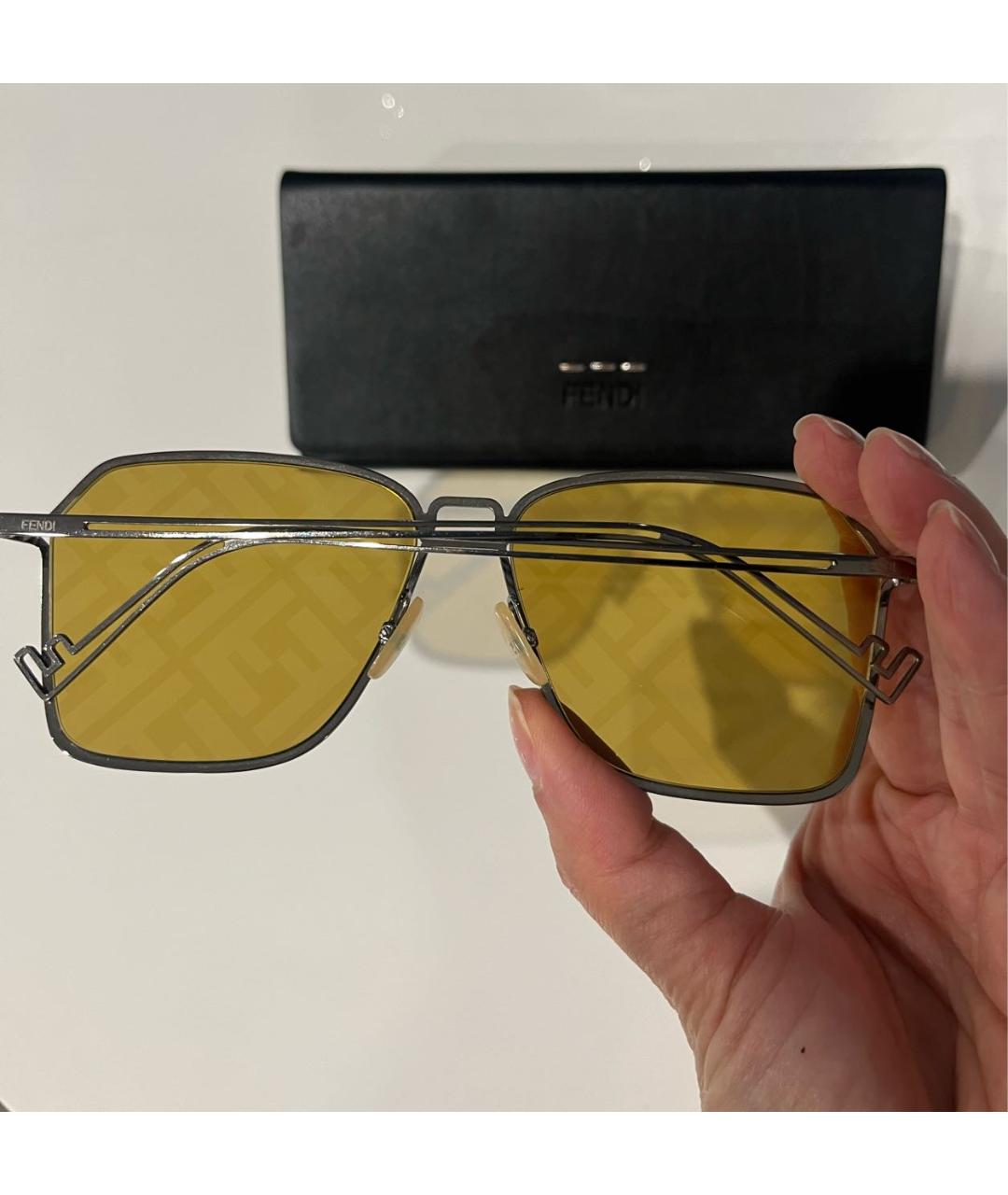 FENDI Коричневые металлические солнцезащитные очки, фото 3