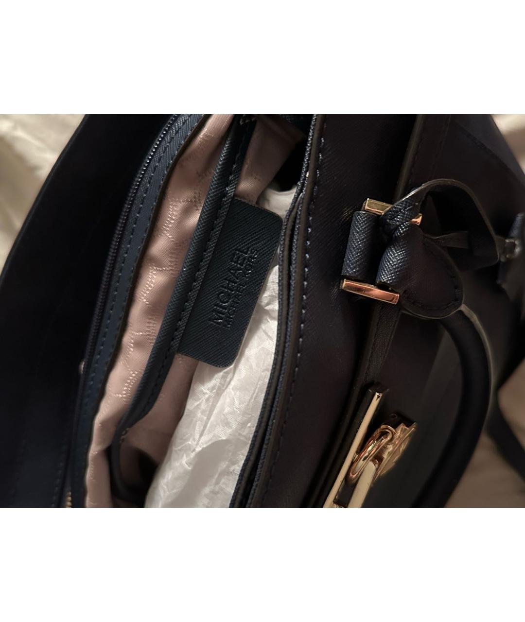 MICHAEL KORS Темно-синяя кожаная сумка с короткими ручками, фото 6