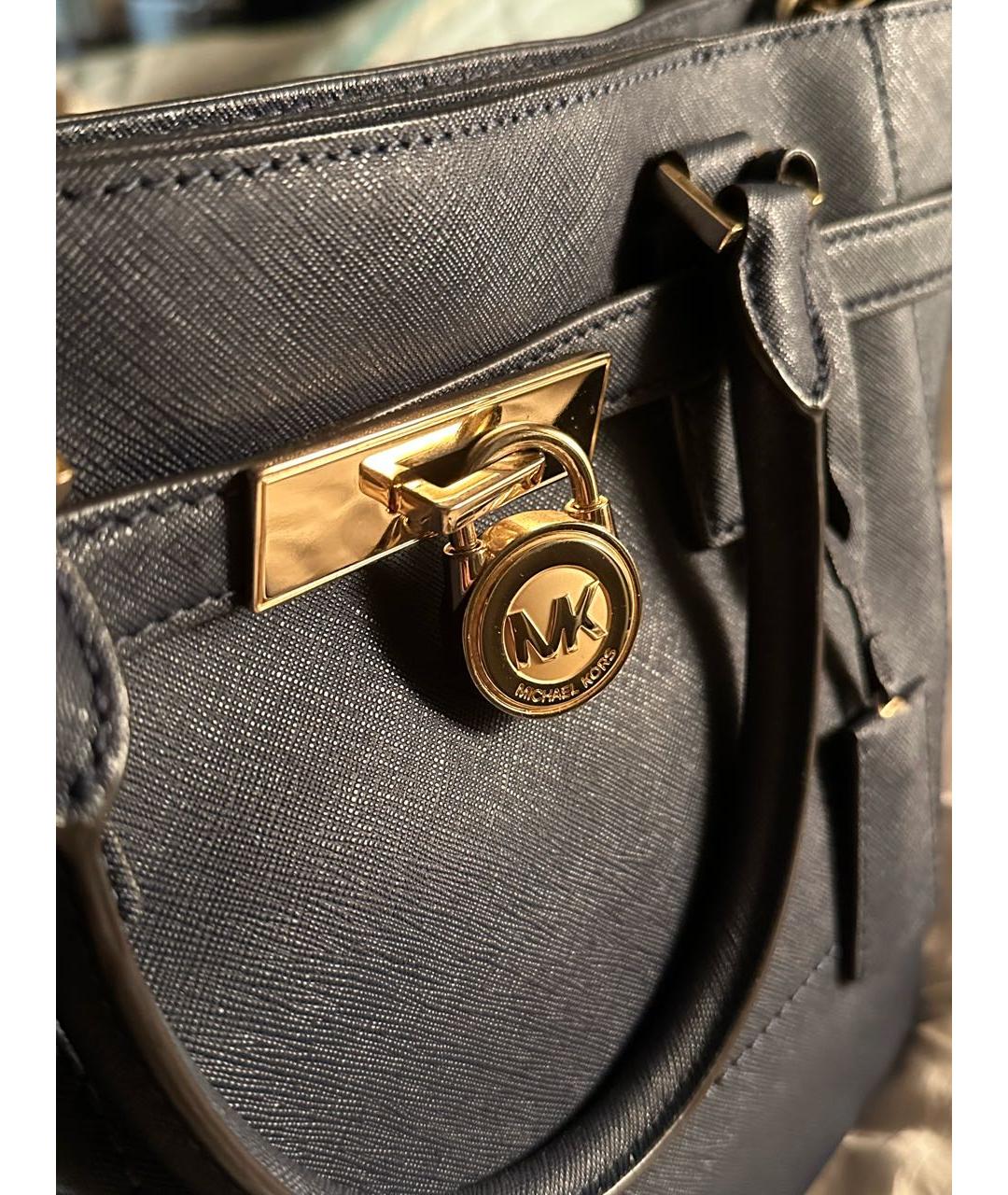MICHAEL KORS Темно-синяя кожаная сумка с короткими ручками, фото 7