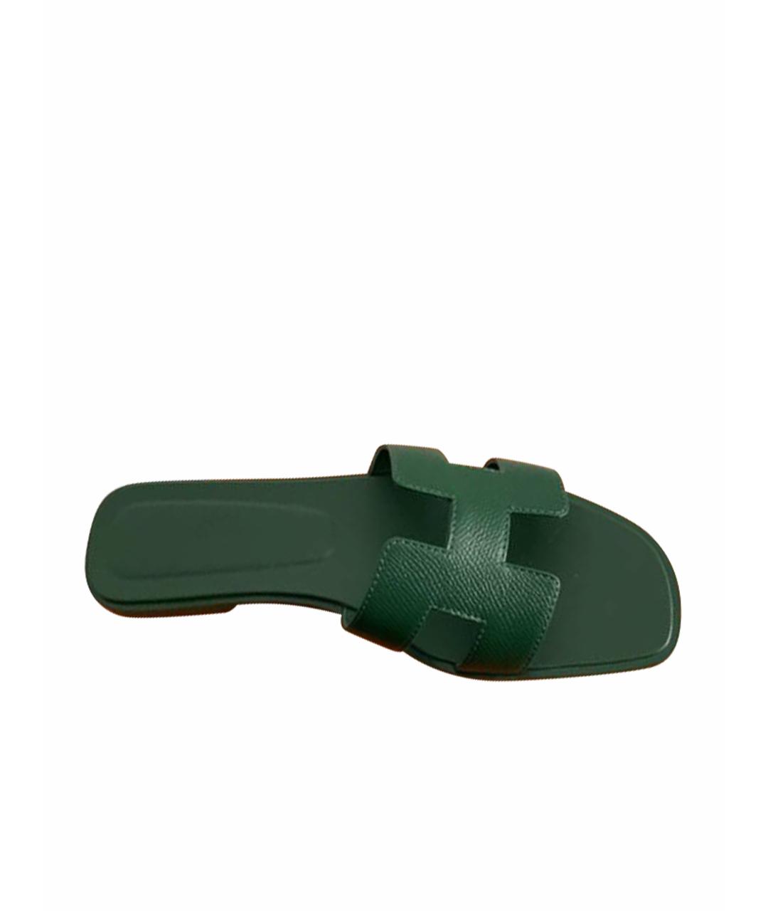HERMES PRE-OWNED Зеленые кожаные шлепанцы, фото 1