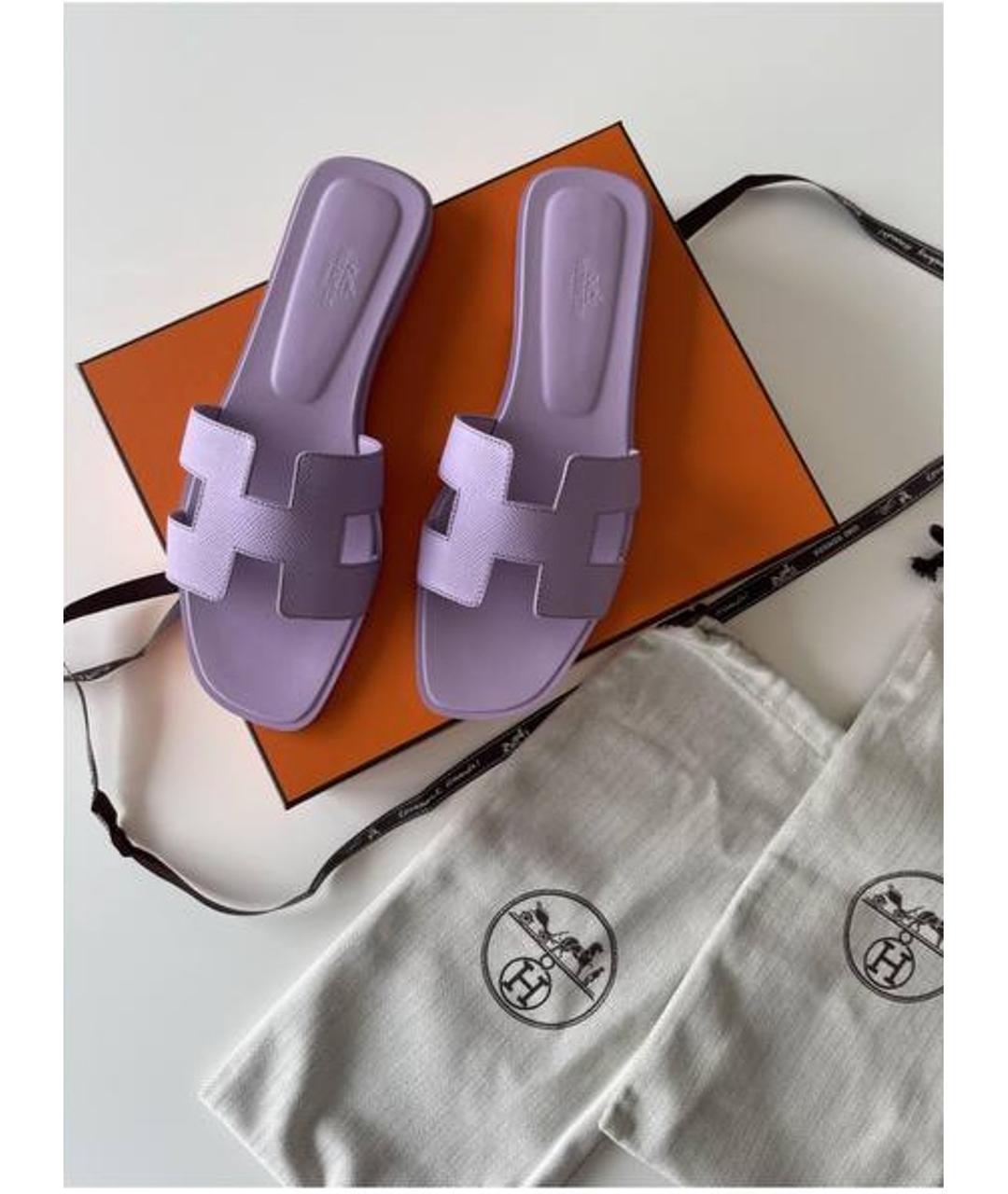 HERMES PRE-OWNED Фиолетовые кожаные шлепанцы, фото 3