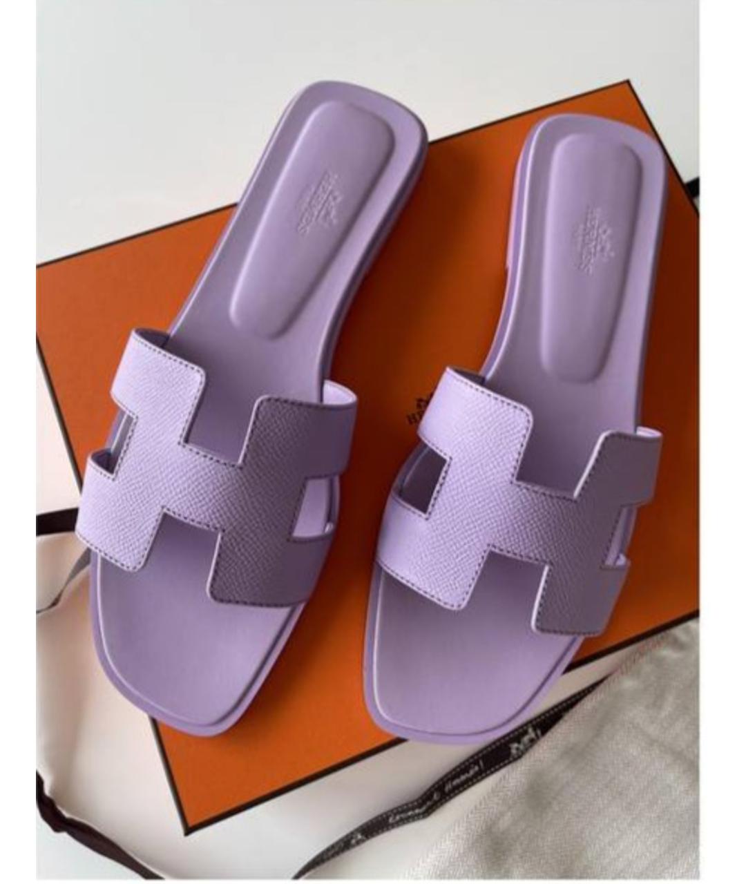 HERMES PRE-OWNED Фиолетовые кожаные шлепанцы, фото 2