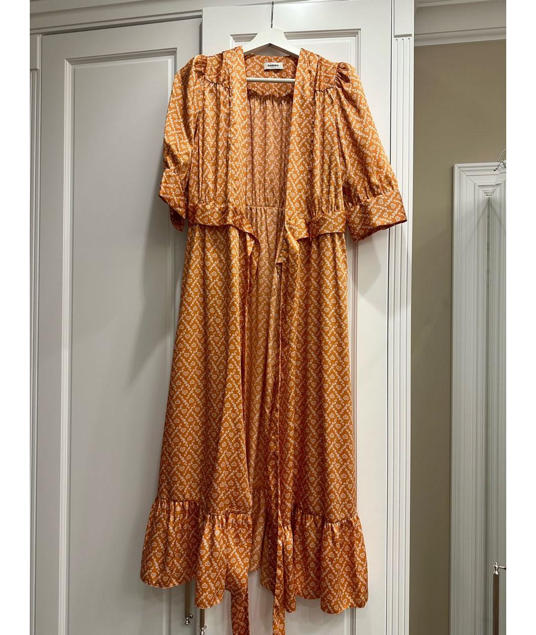 SANDRO Оранжевое шелковое повседневное платье, фото 4