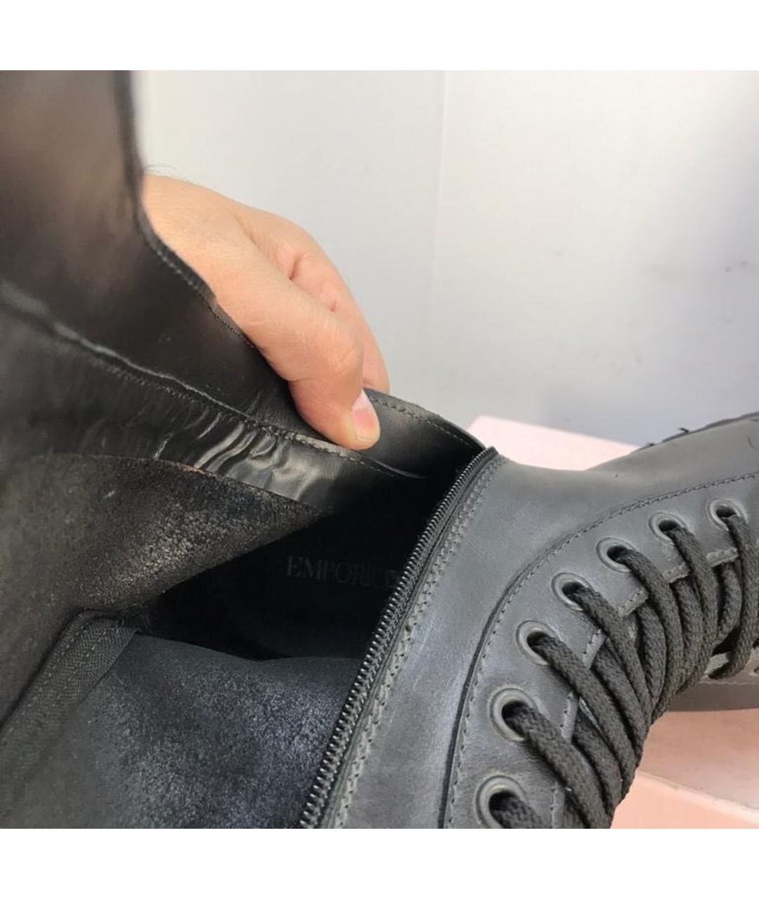 EMPORIO ARMANI Черные кожаные высокие ботинки, фото 7