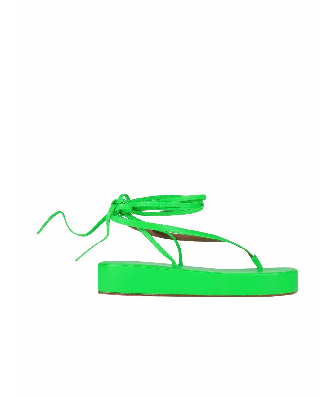 Amina Muaddi Зеленые кожаные сандалии, фото 1