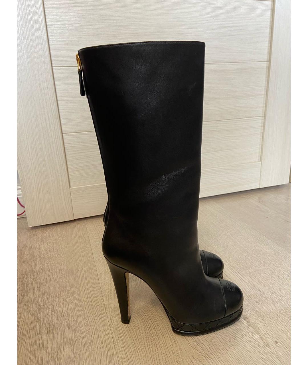CHANEL Черные кожаные сапоги, фото 8
