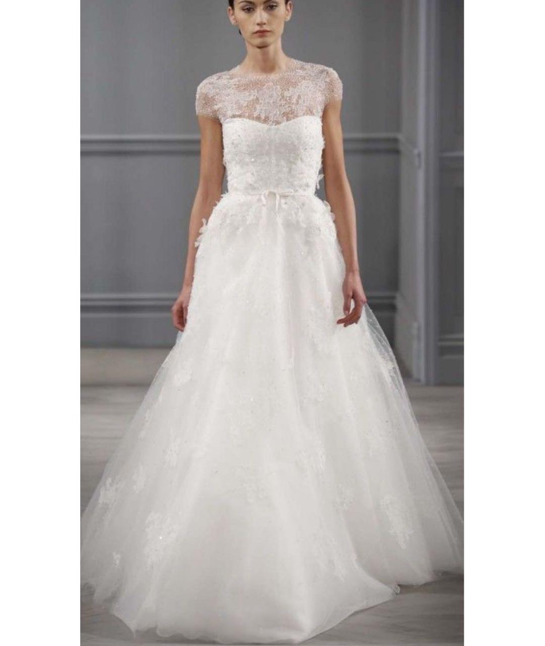 MONIQUE LHUILLIER Белое кружевное свадебное платье, фото 7