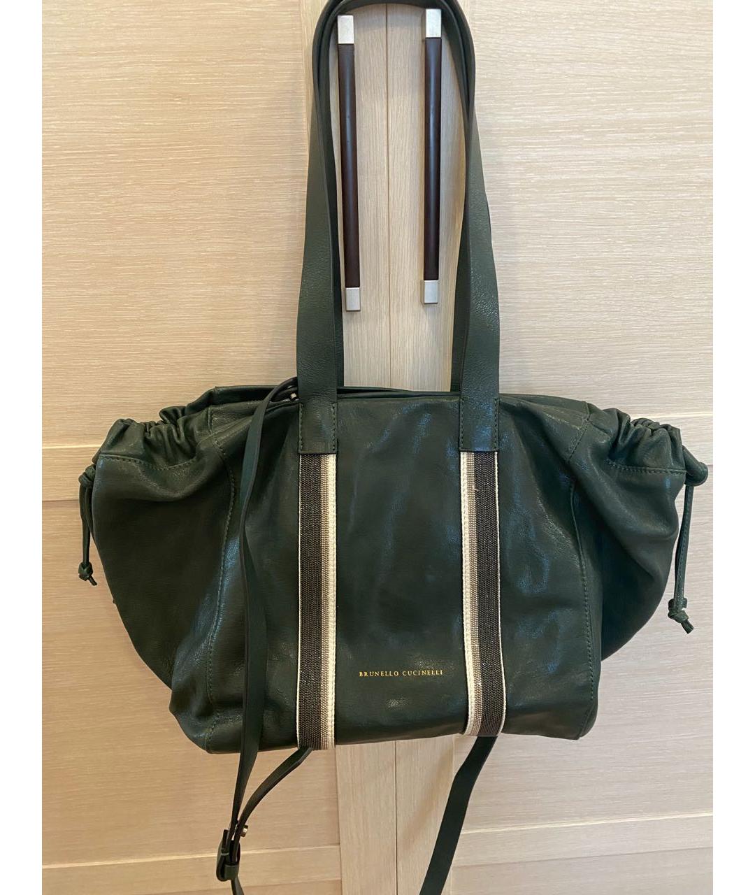 BRUNELLO CUCINELLI Зеленая кожаная сумка тоут, фото 6