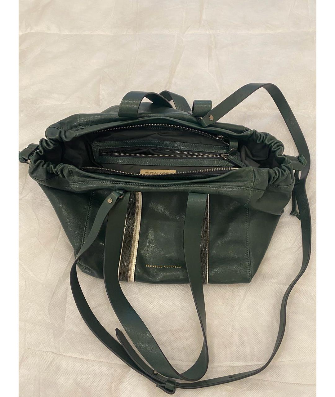 BRUNELLO CUCINELLI Зеленая кожаная сумка тоут, фото 7