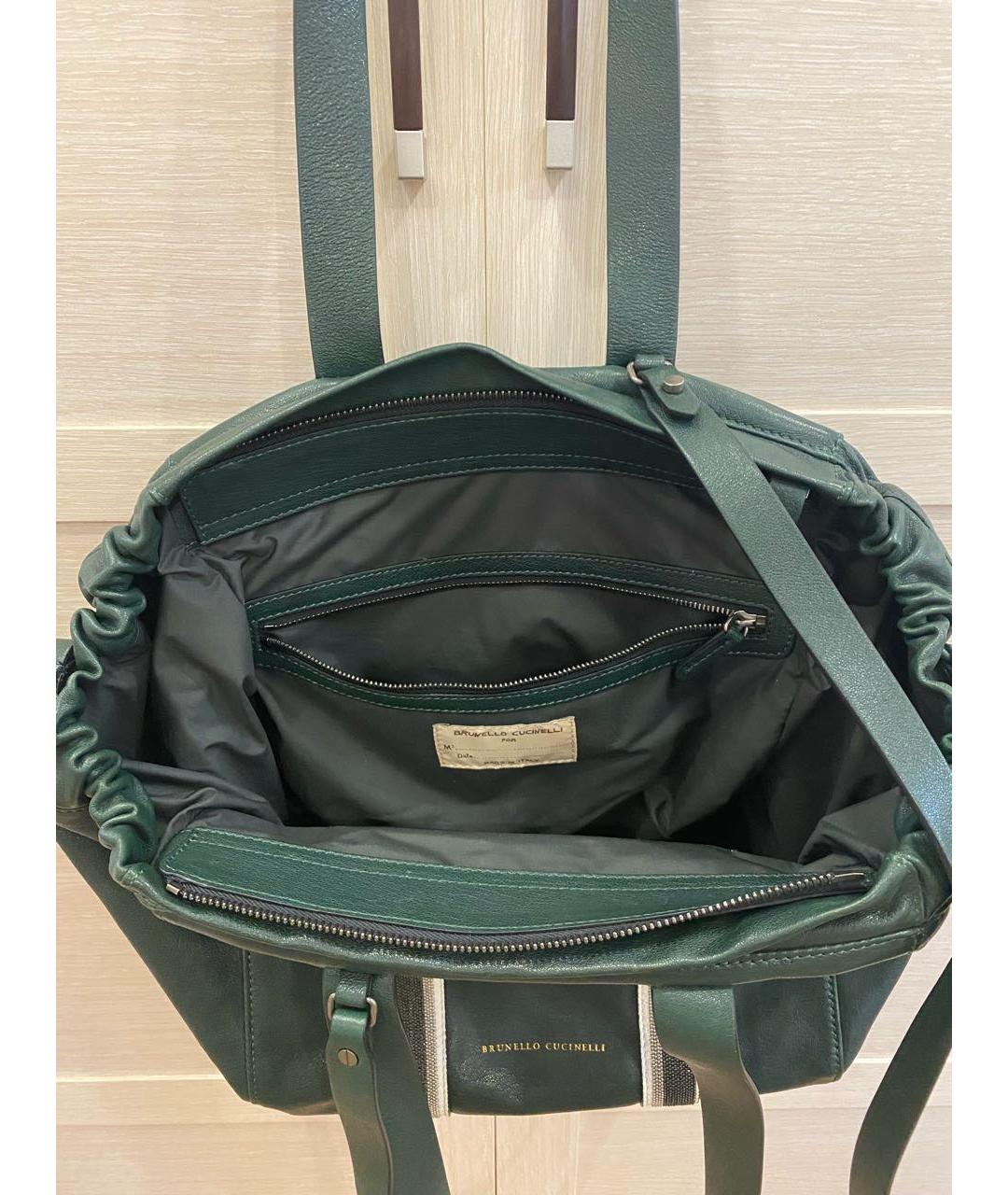 BRUNELLO CUCINELLI Зеленая кожаная сумка тоут, фото 4