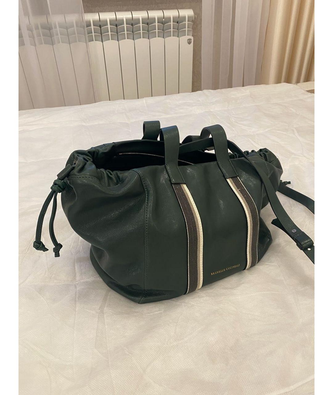BRUNELLO CUCINELLI Зеленая кожаная сумка тоут, фото 2