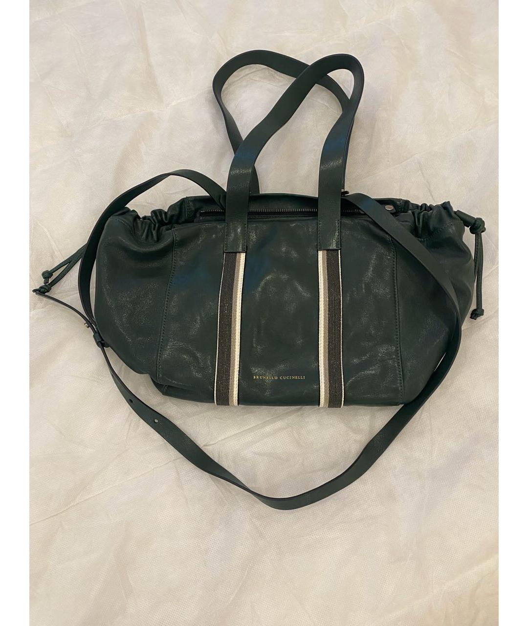 BRUNELLO CUCINELLI Зеленая кожаная сумка тоут, фото 8