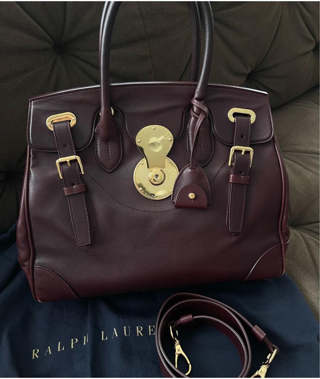 RALPH LAUREN Бордовая кожаная сумка тоут, фото 2