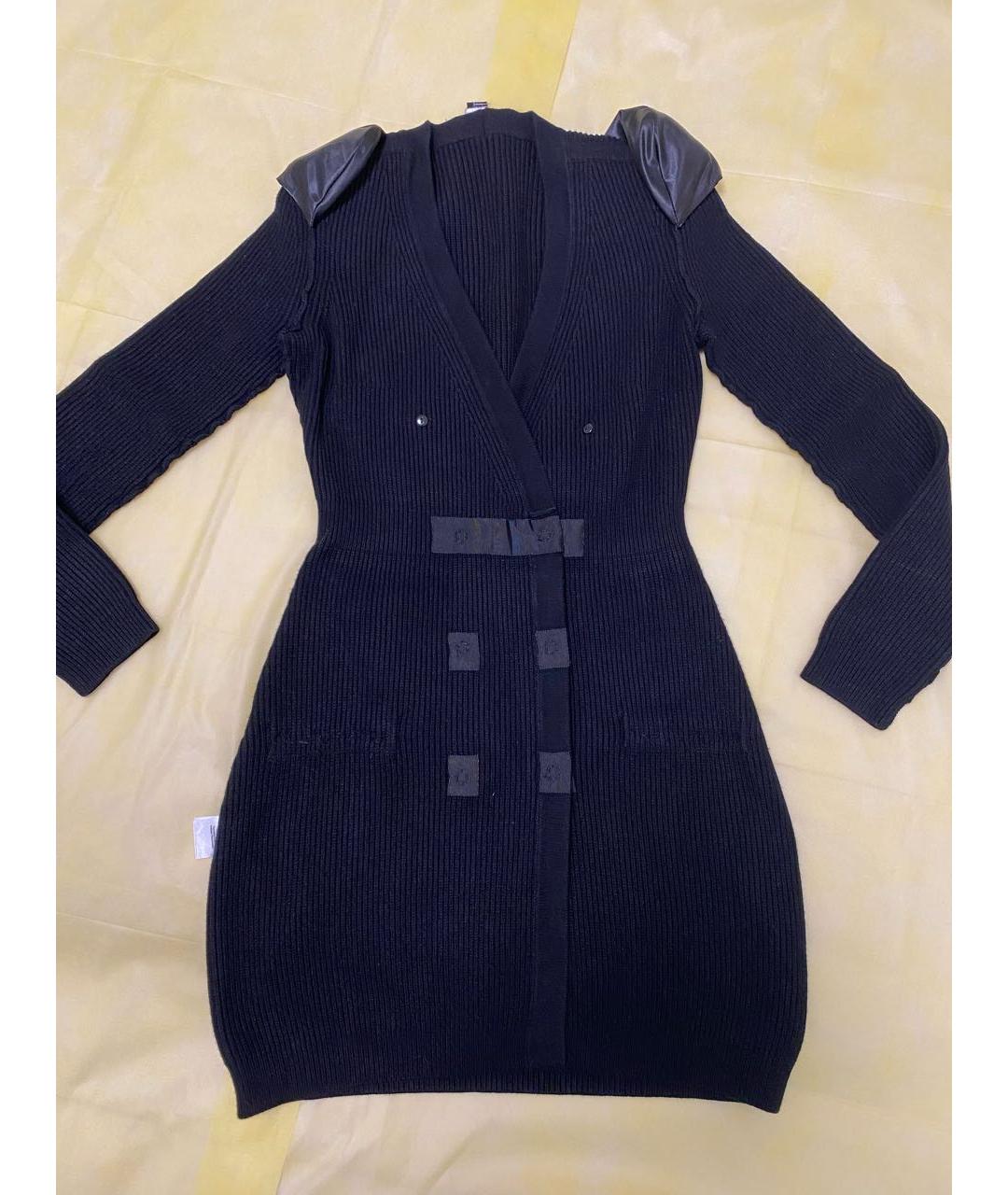 ELISABETTA FRANCHI Черное шерстяное коктейльное платье, фото 2