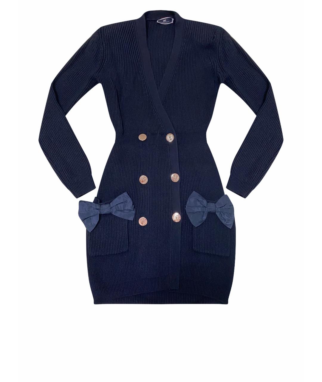 ELISABETTA FRANCHI Черное шерстяное коктейльное платье, фото 1