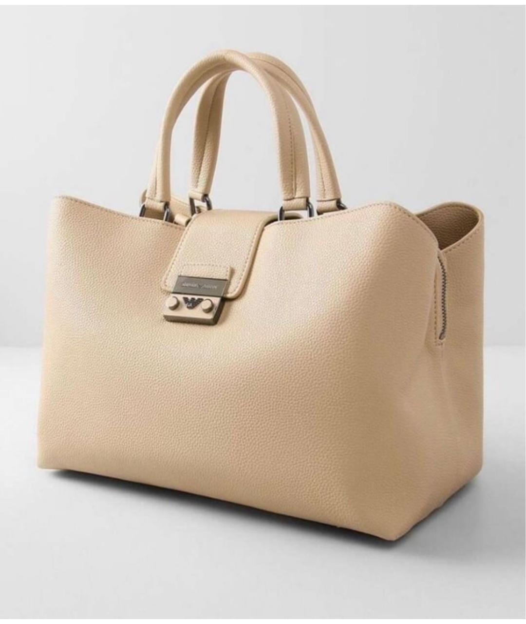 EMPORIO ARMANI Бежевая сумка с короткими ручками из искусственной кожи, фото 2
