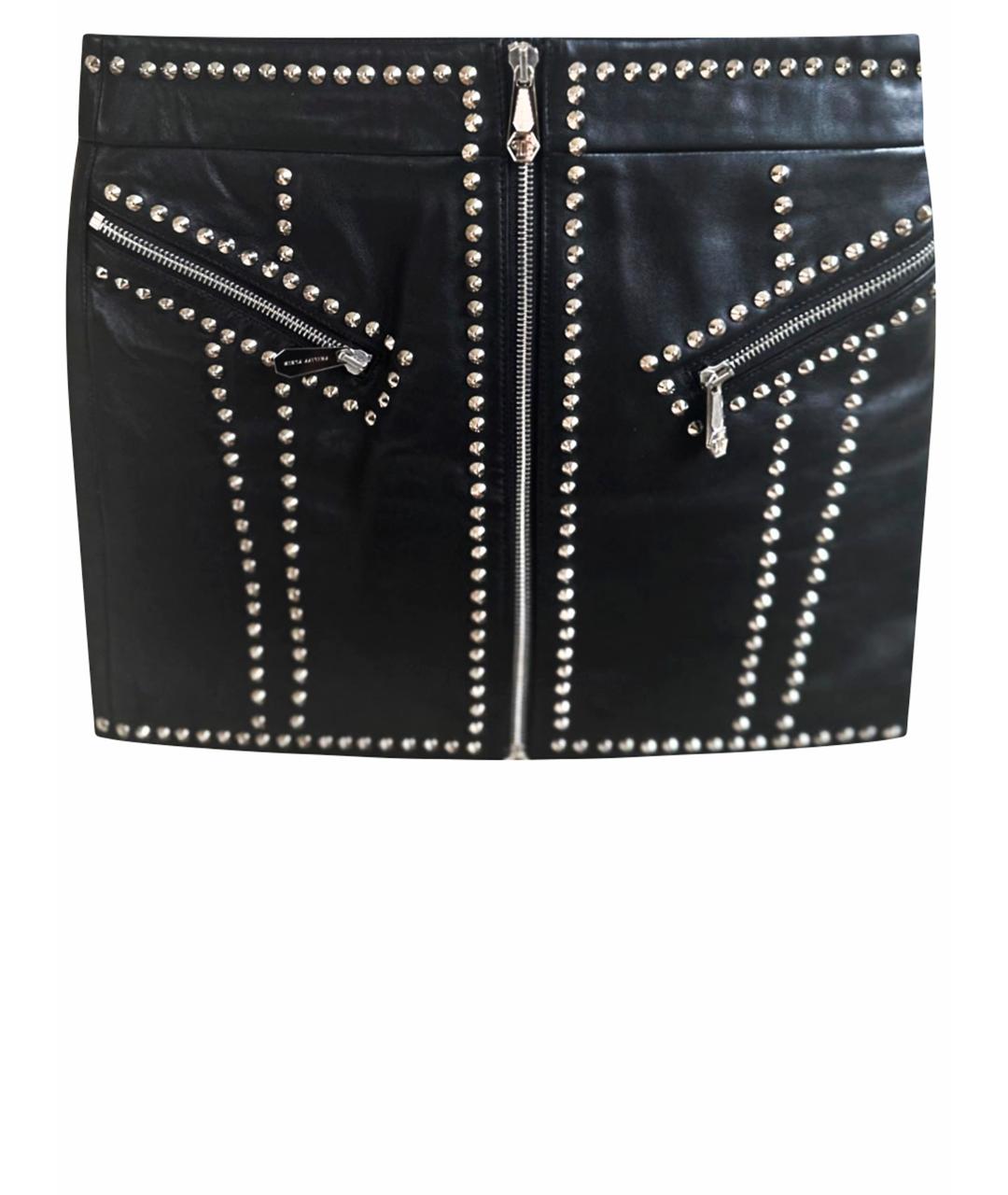 PHILIPP PLEIN Черная кожаная юбка, фото 1